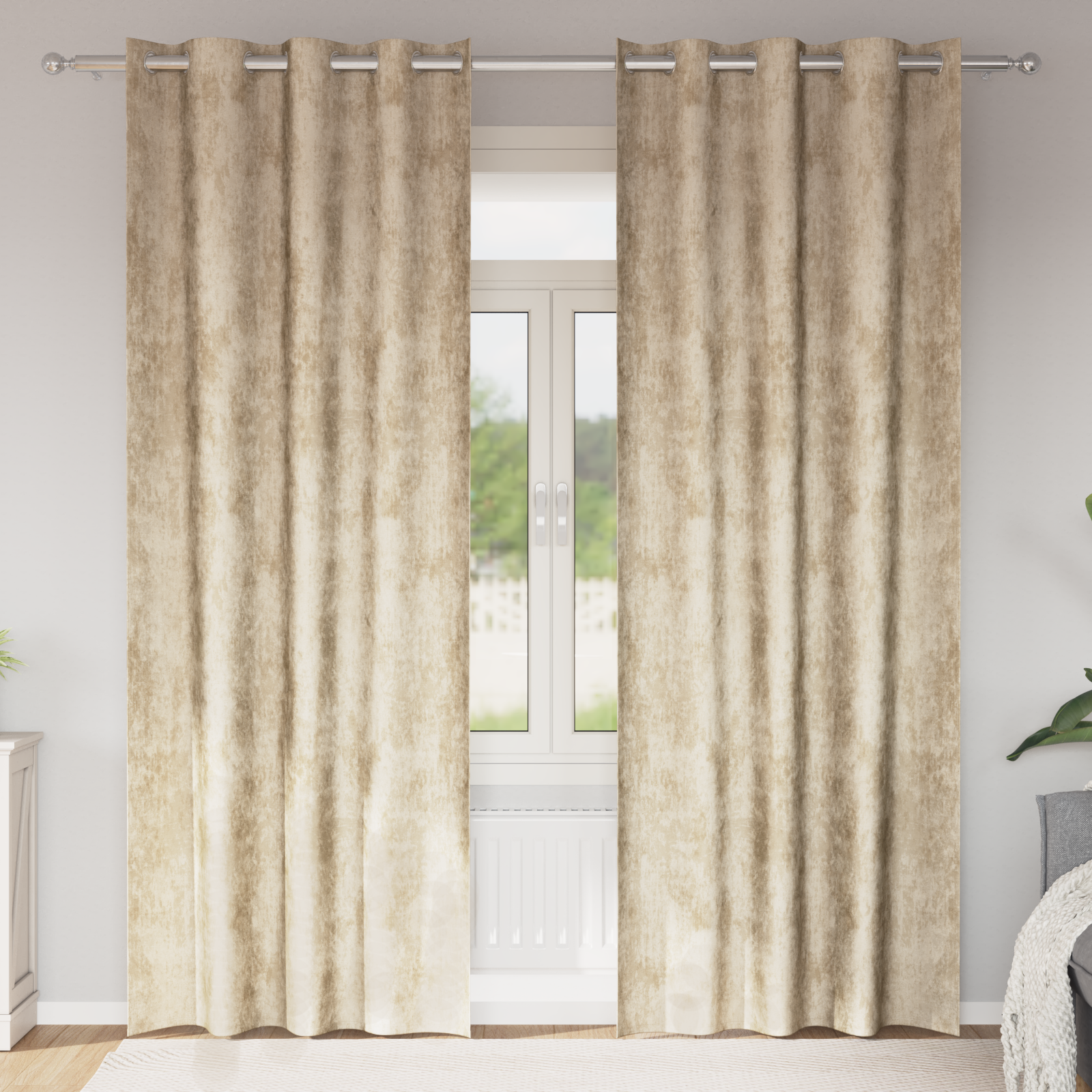 Velours Gordijnen Crème Polyester 140 x 225 cm Modern