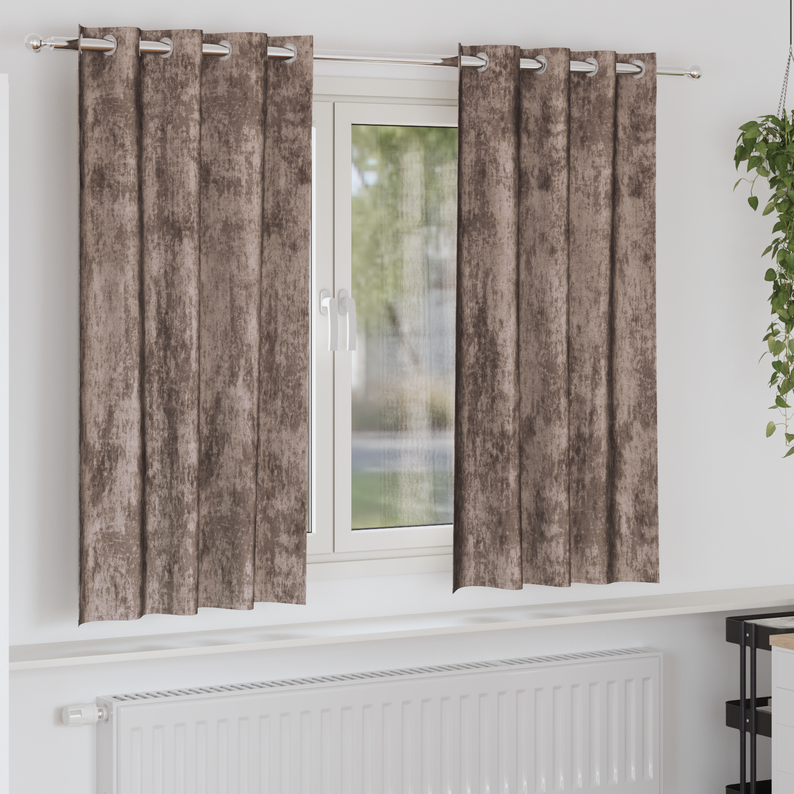 Velours Gordijnen 2 stuks met Oogjes Cappuccino 140×175 cm