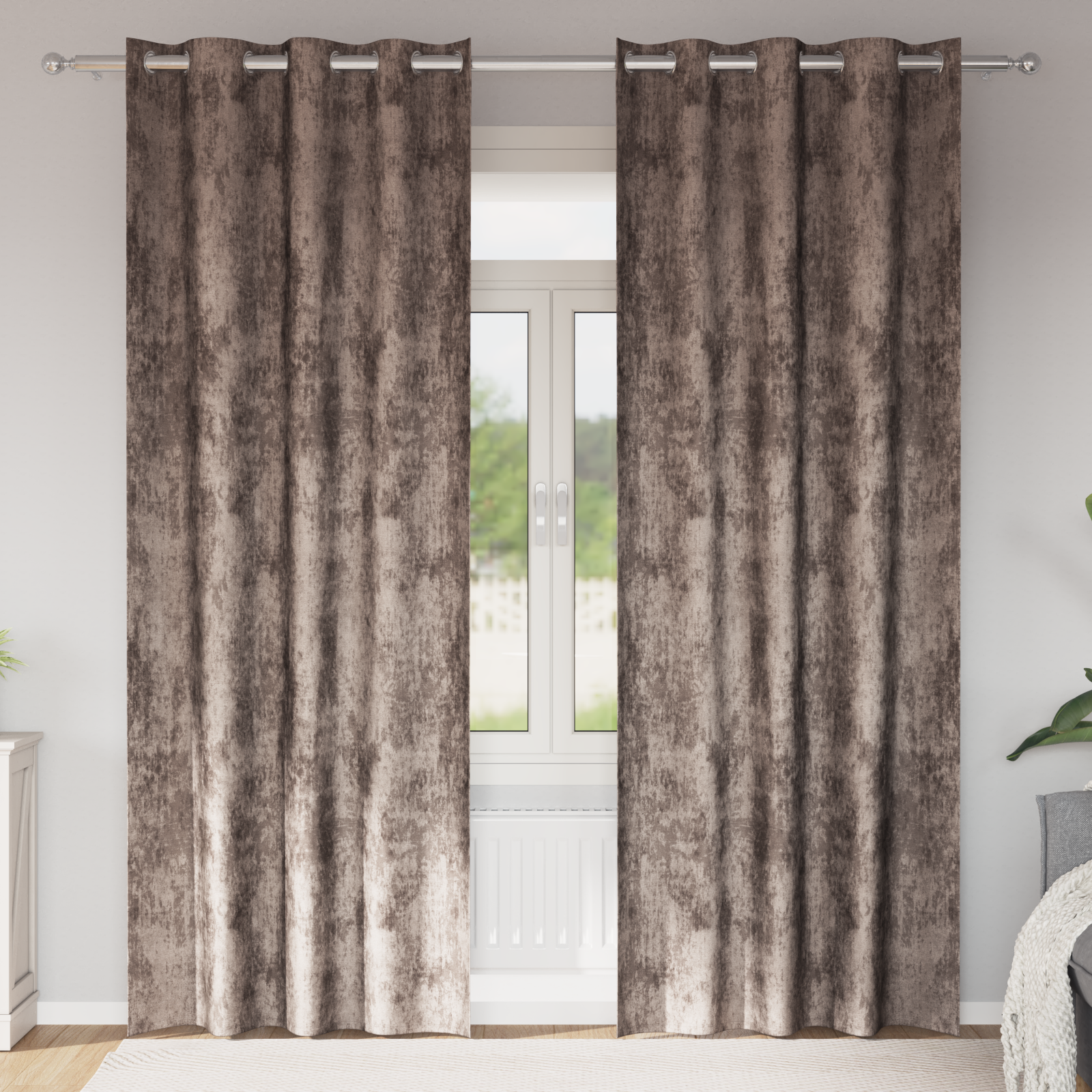 Velvet Curtains 2 pcs with Eyelets Cappuccino 245x140 cm