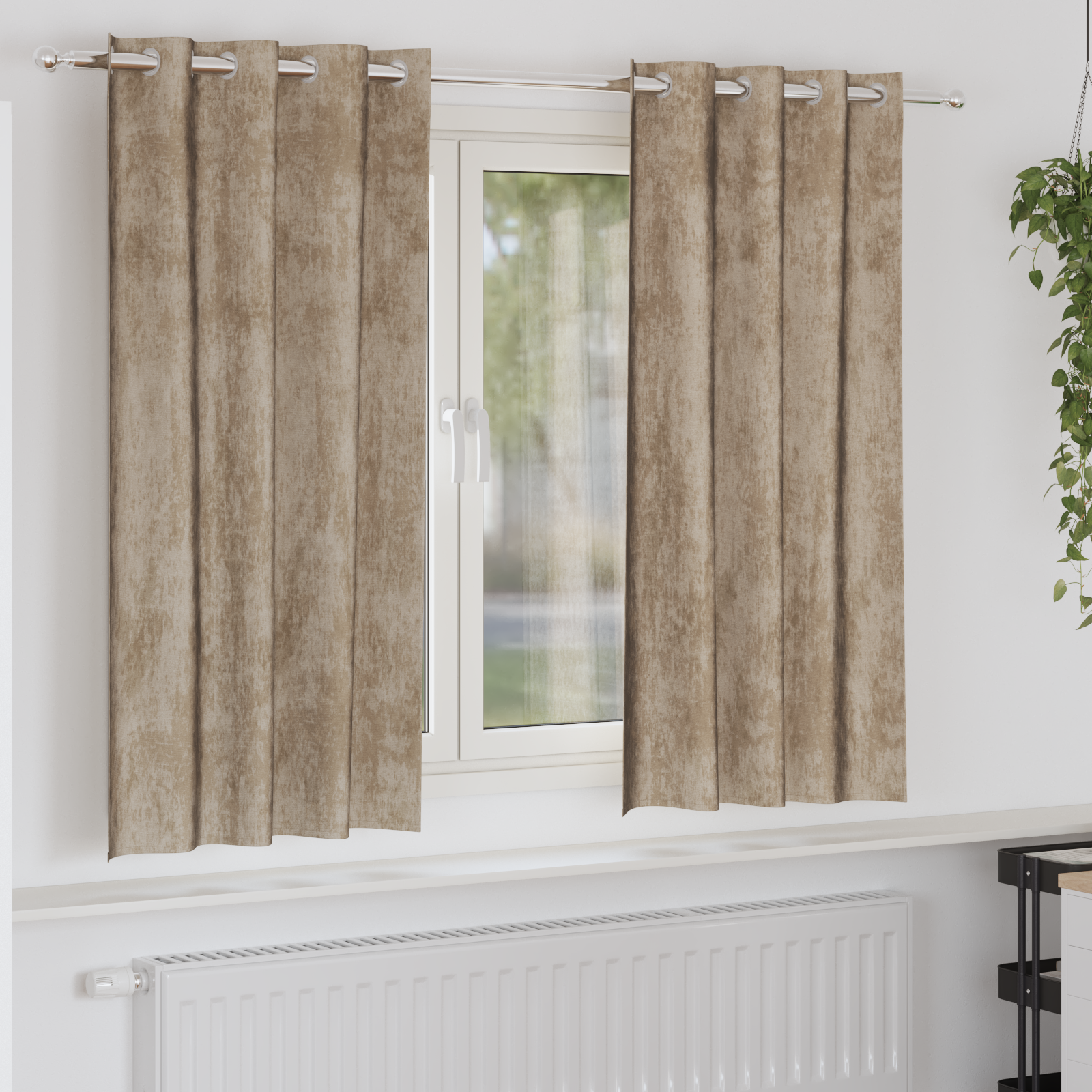 Velours Gordijnen 2 stuks met Ringen Champagne 140×175 cm