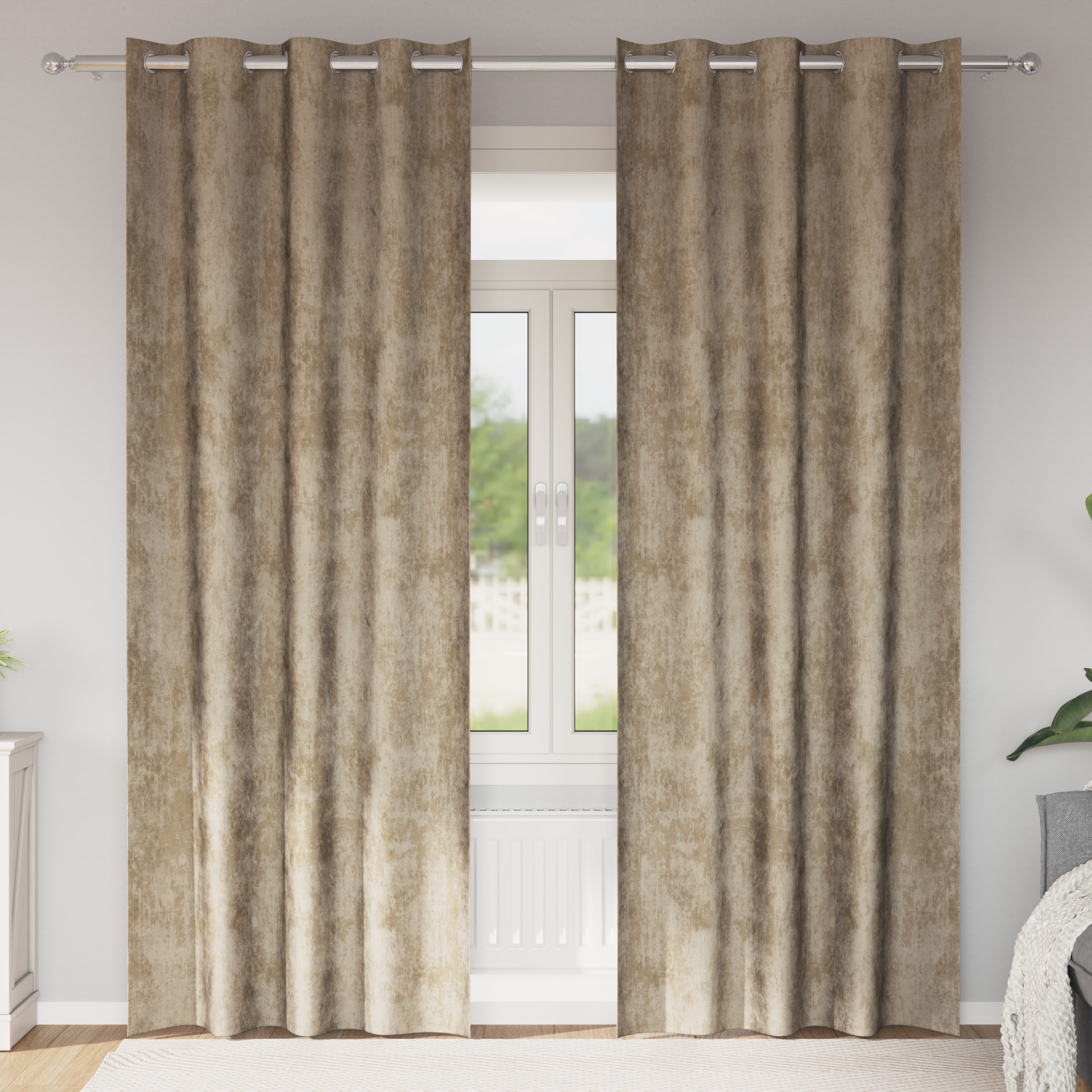 Velvet Curtains 2 pcs with Eyelets Champagne 225x140 cm