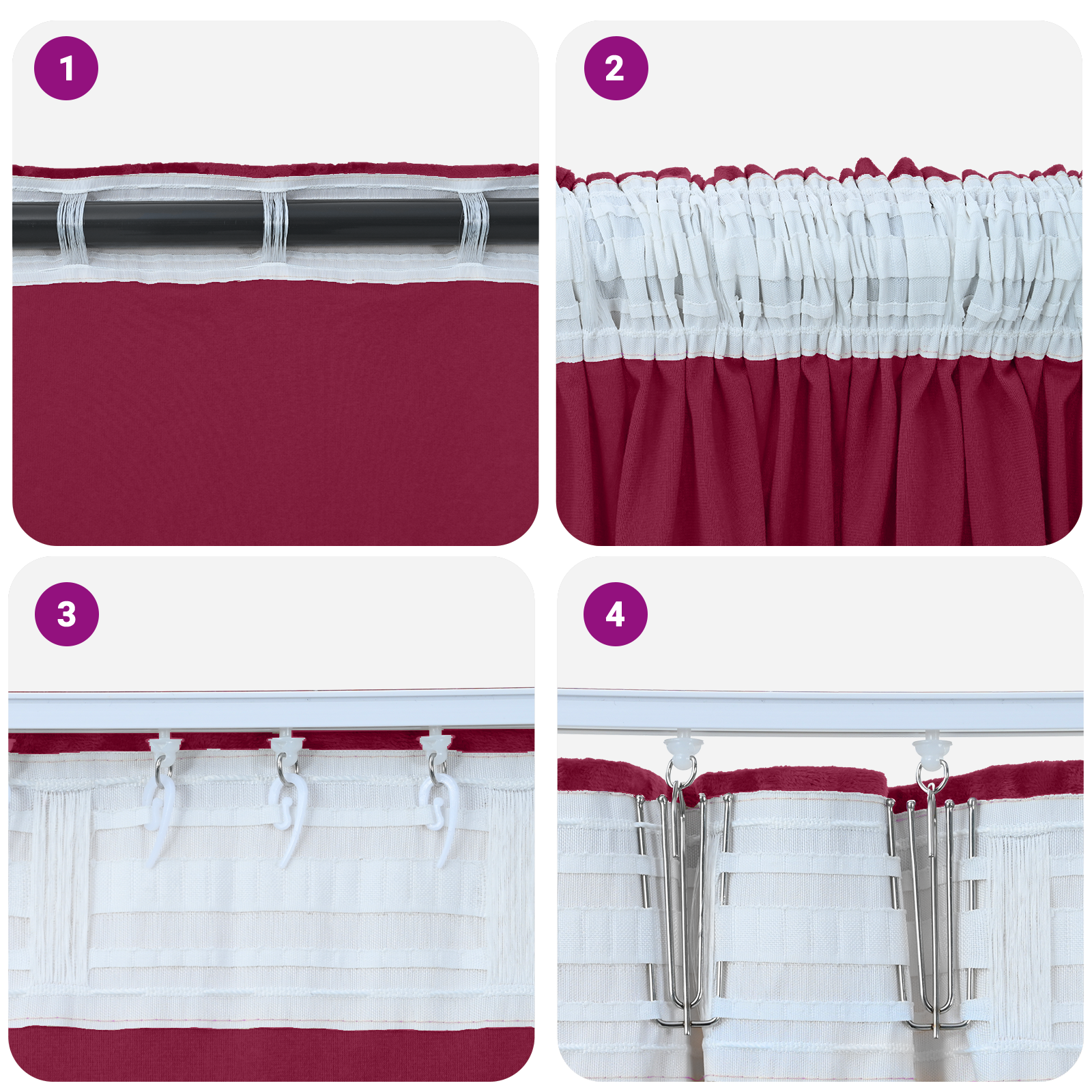 Aksominės užuolaidos 2 vnt su kišenėmis burgundijos raudona 260x140 cm - Image 6