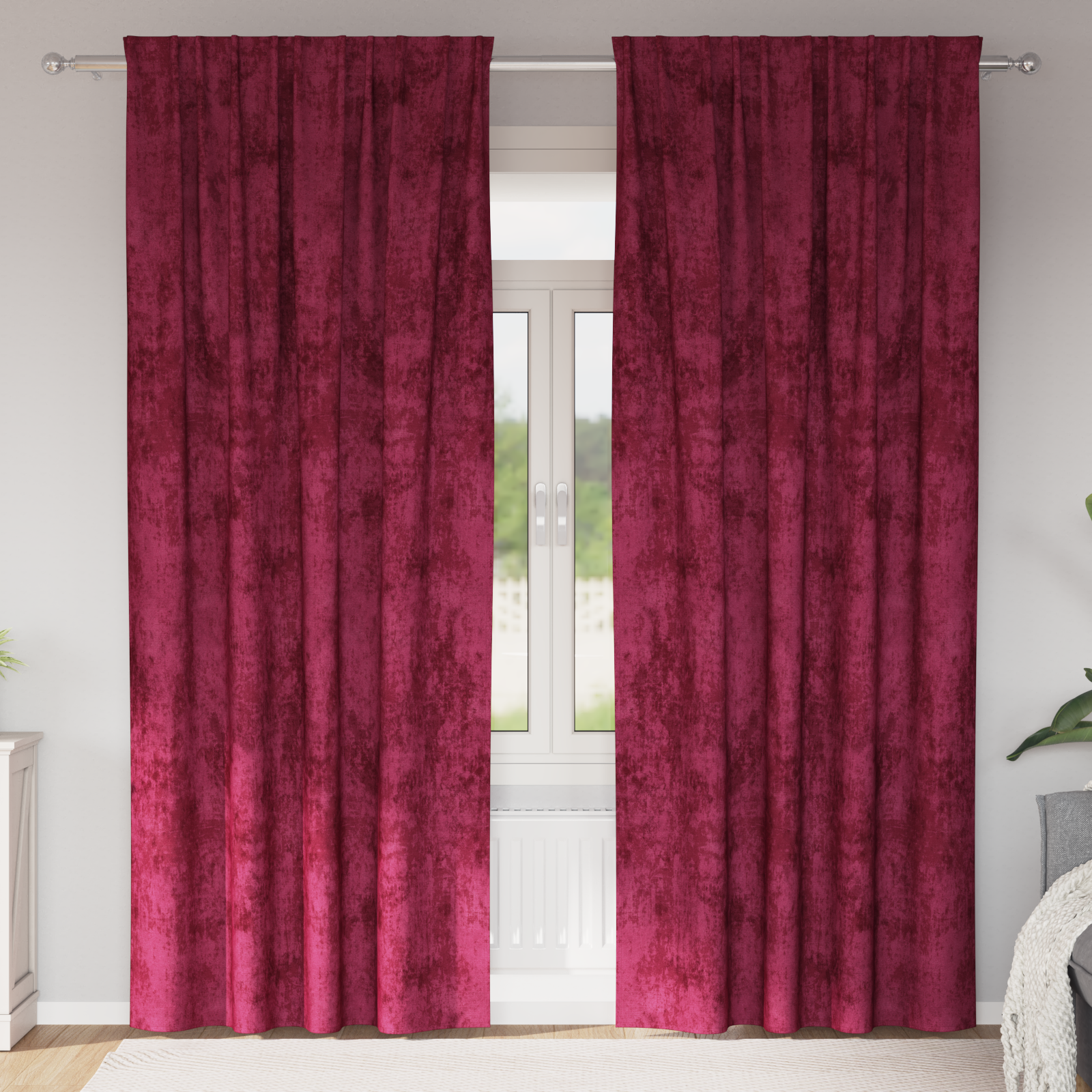 Aksominės užuolaidos 2 vnt su kišenėmis burgundijos raudona 260x140 cm