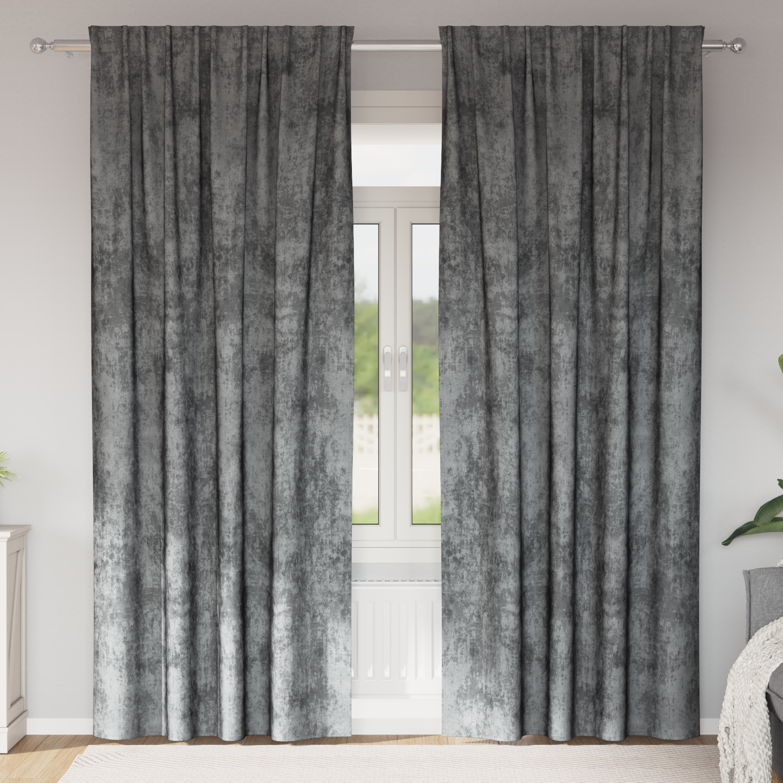 Velvet Curtains 2 pcs with Eyelets Grey 225x140 cm