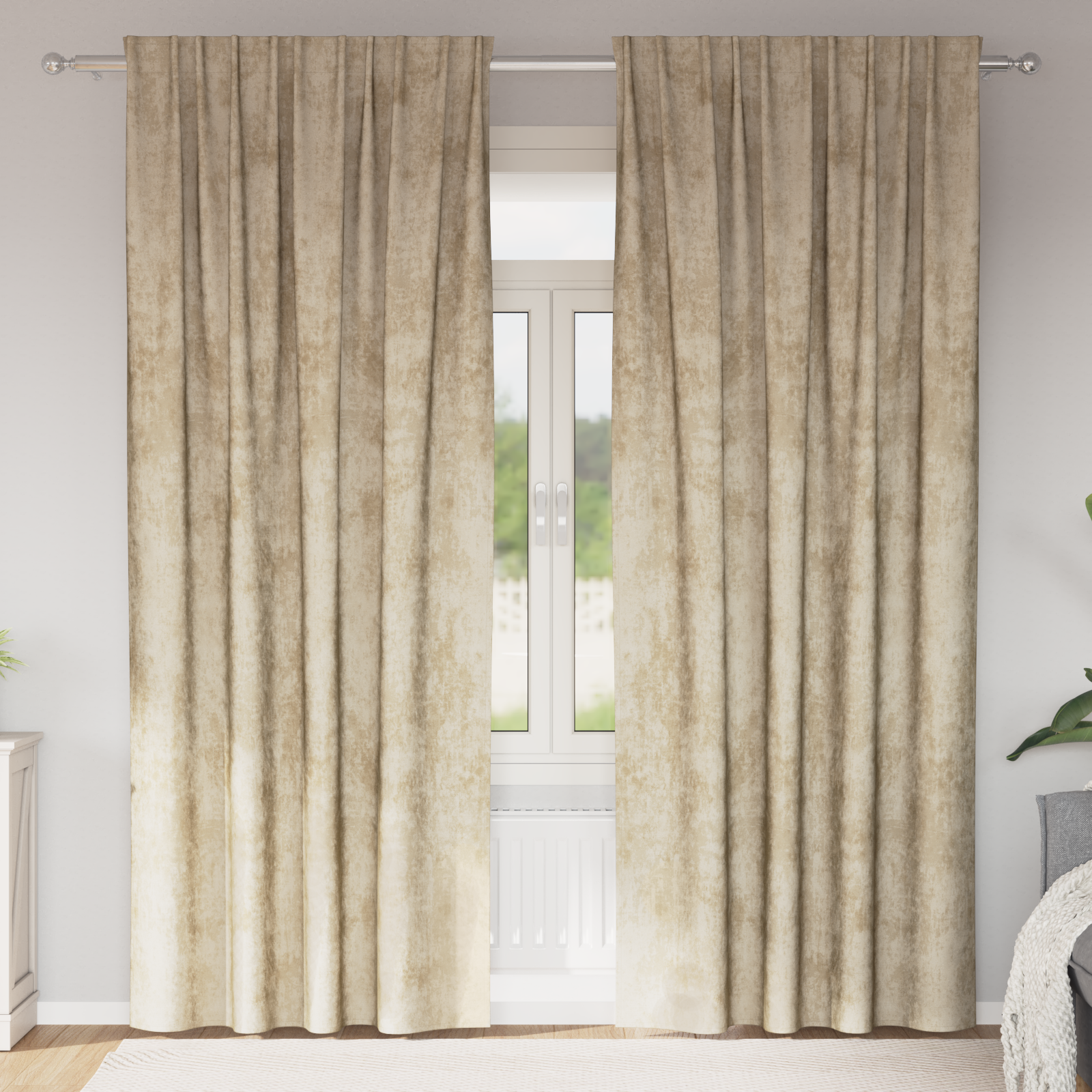 Velours Gordijnen 2 stuks met Oogjes Crème 225×140 cm