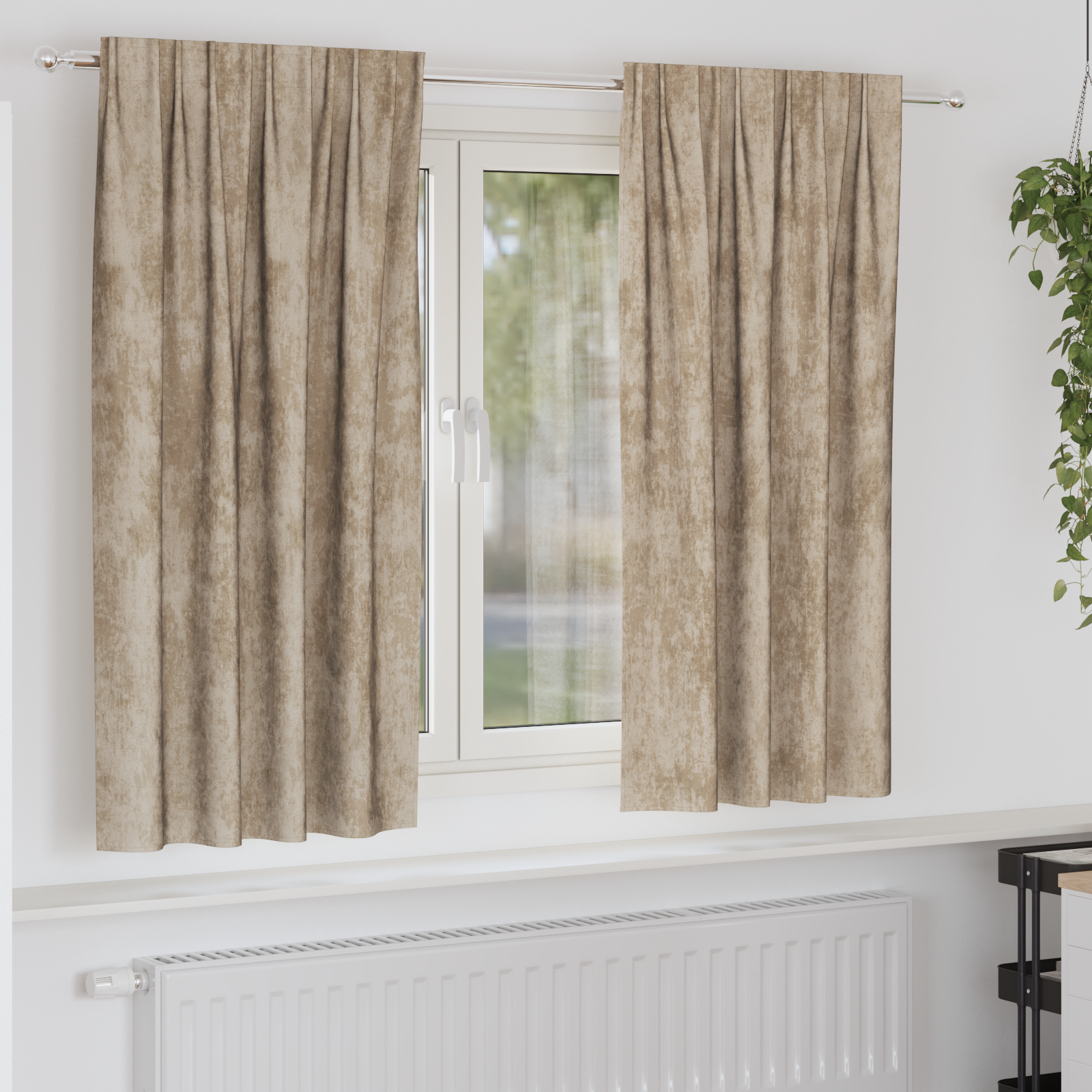 Velours Gordijnen 2 stuks met Ringetjes Champagne 175×140 cm