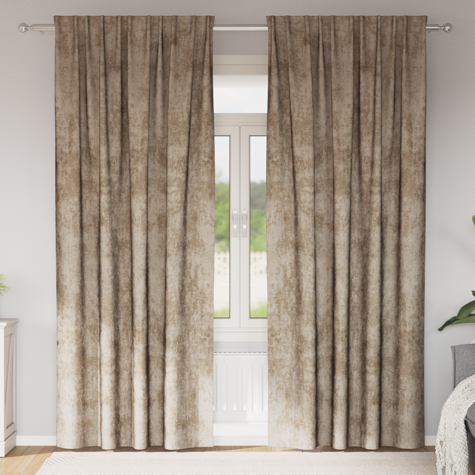Velvet Curtains 2 pcs with Eyelets Champagne 245x140 cm