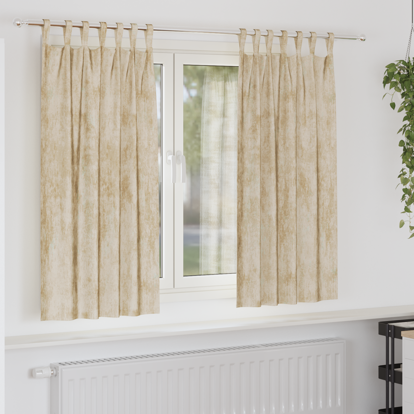 Velvet Curtains 2 pcs with Eyelets Cream 175x140 cm
