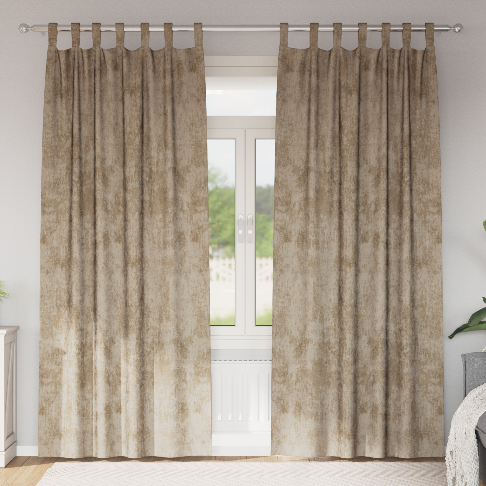 Velvet Curtains 2 pcs with Eyelets Champagne 245x140 cm