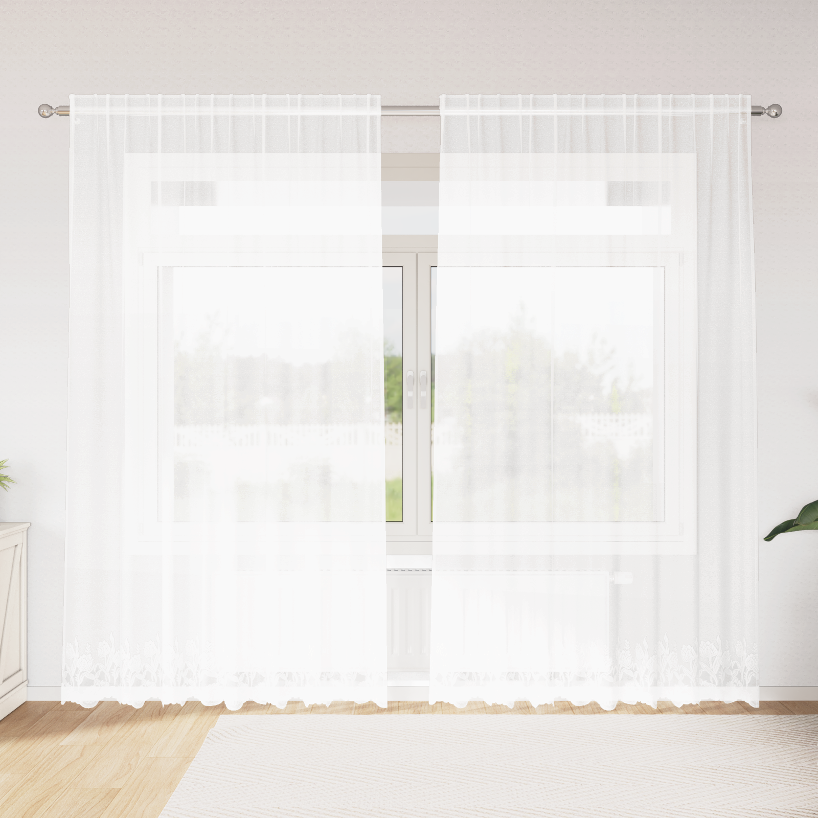  Decorațiuni casă și accesorii  - Cortină din Dantelă cu perdele Floral Alb 200 x 245 cm Poliester