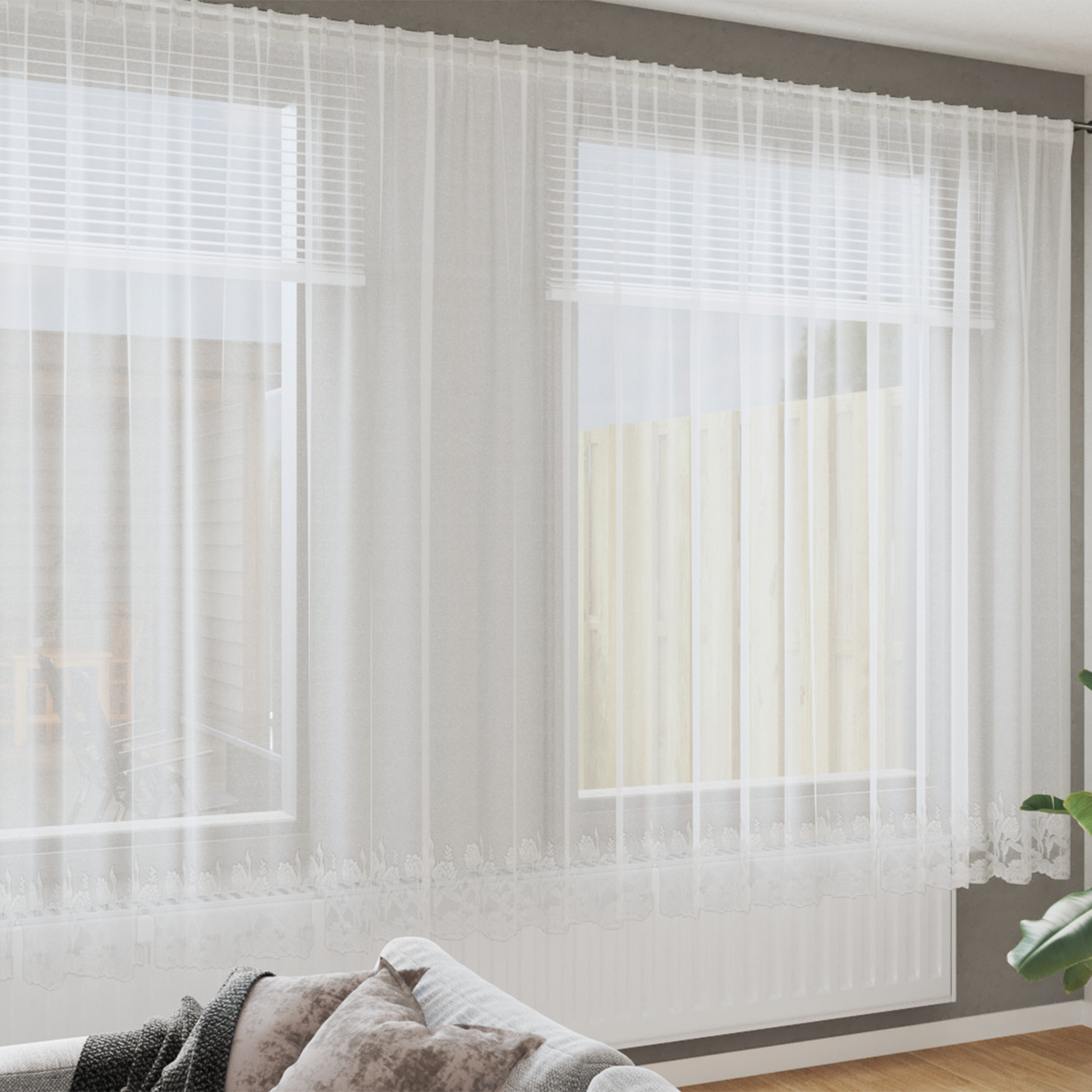 Kantgordijn met gordijnen Bloemen Wit 400 x 200 cm Polyester