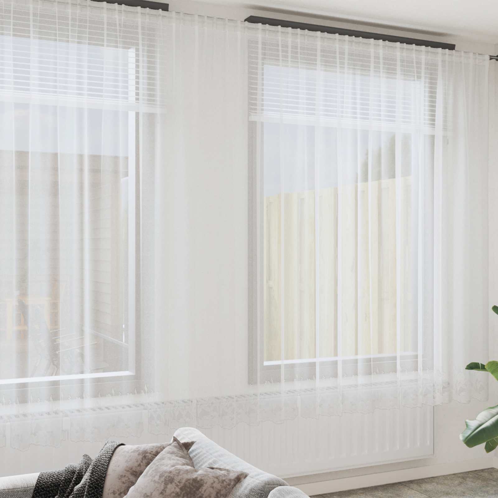 Kantgordijn met gordijnen Bloemen Wit 500 x 300 cm Polyester