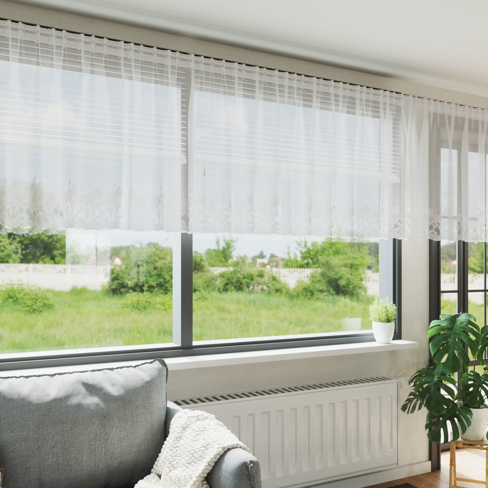 Kantgordijn met gordijnen Bloemen Wit 1200 x 80 cm Polyester
