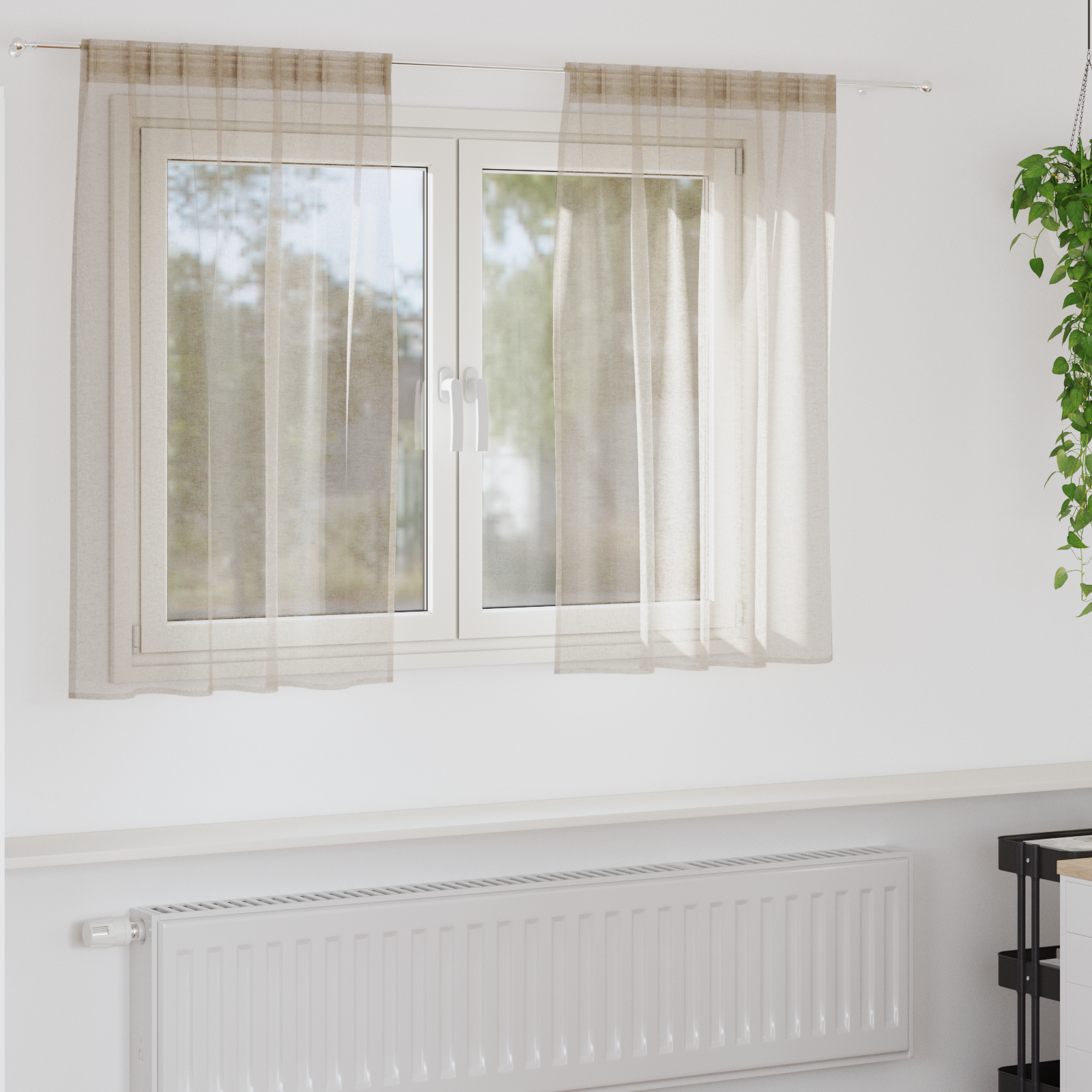 Voile Gordijn met gordijnen 2 pcs Zand 140 x 140 cm Polyester image 1