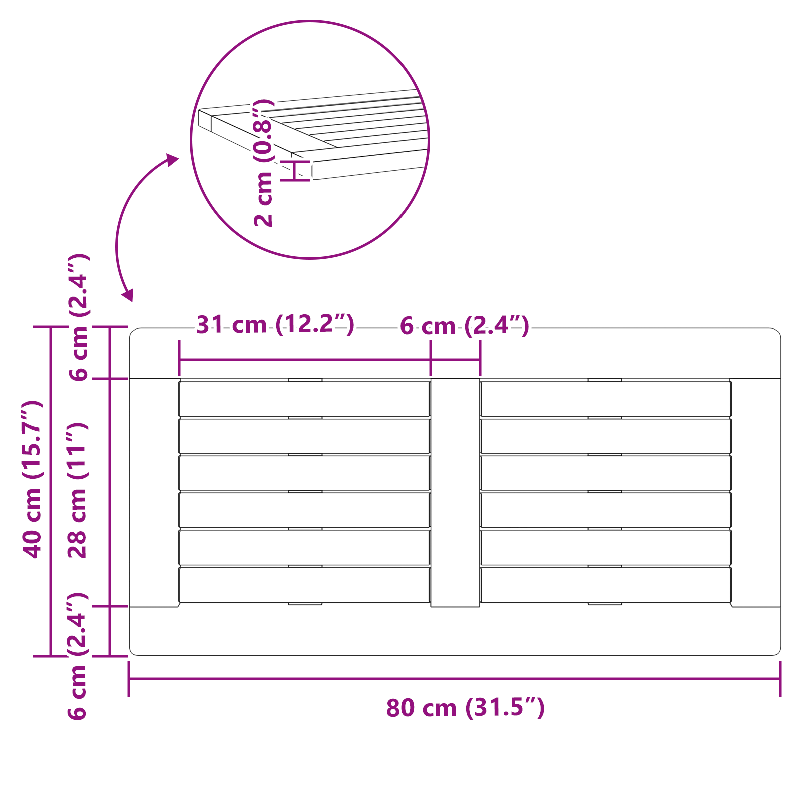 Table Top 80x40x2,2 cm Rectangular Solid Wood Acacia - Image 7