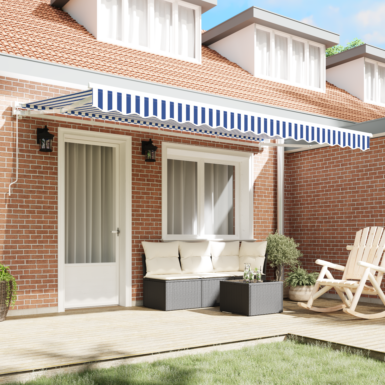 Markizės keitimo audinys 4x2 m rėmo mėlyna ir balta - Image 3