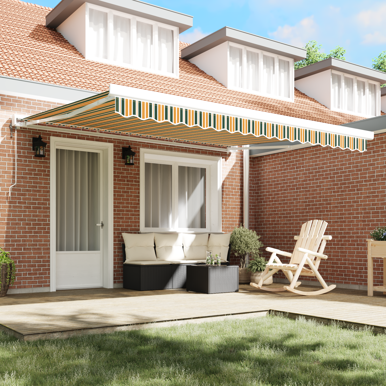 Awning Replacement Fabric for 4x3 m Frame Green and Yellow - Image 3