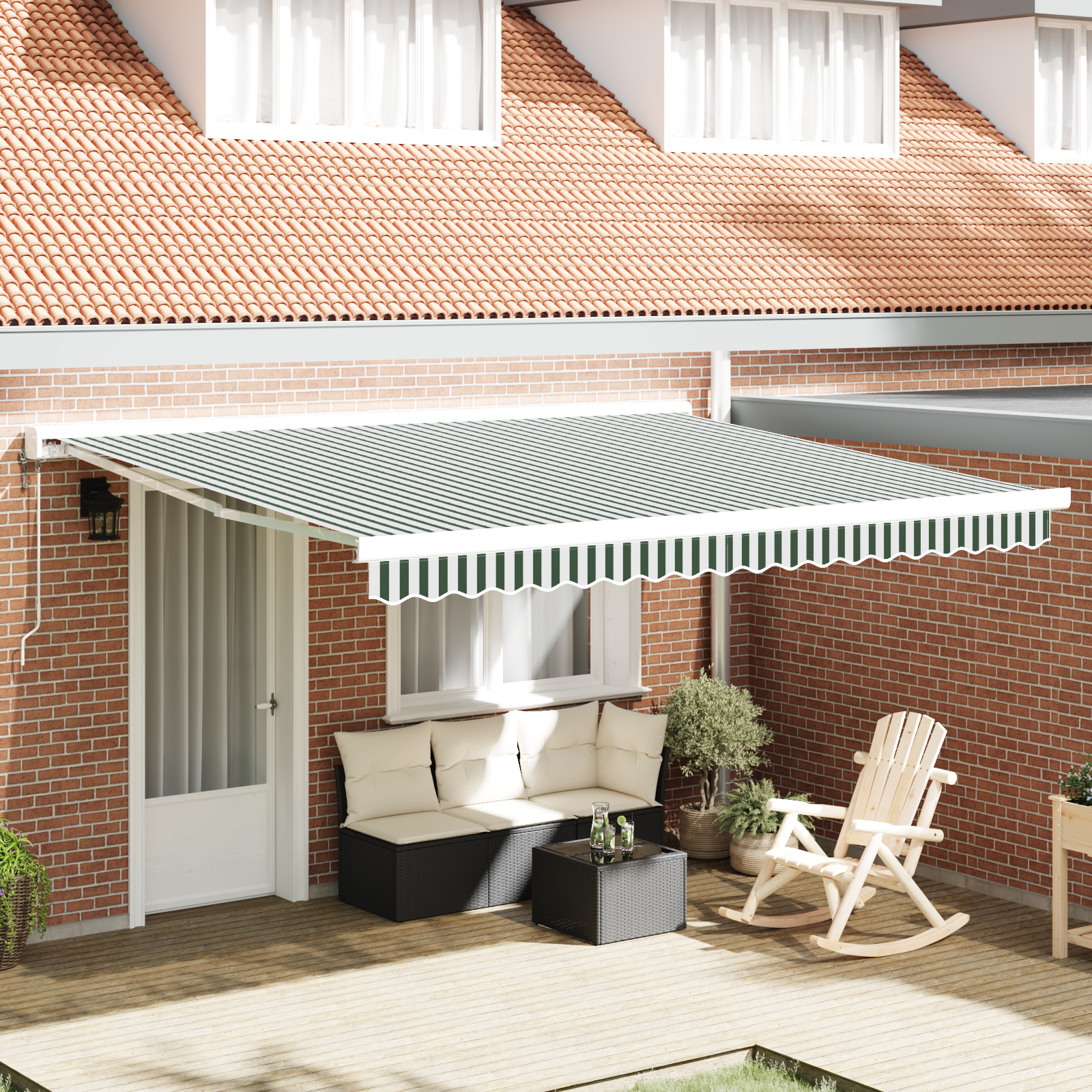 Zonnescherm Vervangstof voor 4×3.5 m Frame Groen en Wit