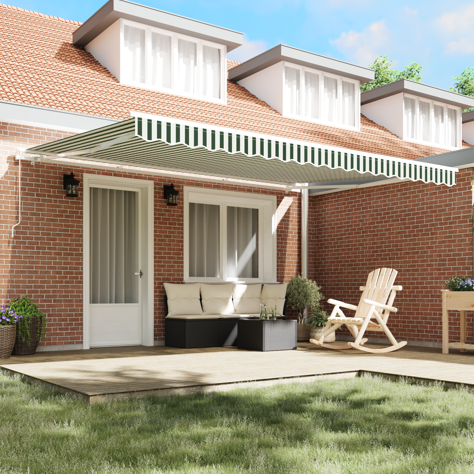 Awning Replacement Fabric for 4.5x3 m Frame Green and White - Image 3