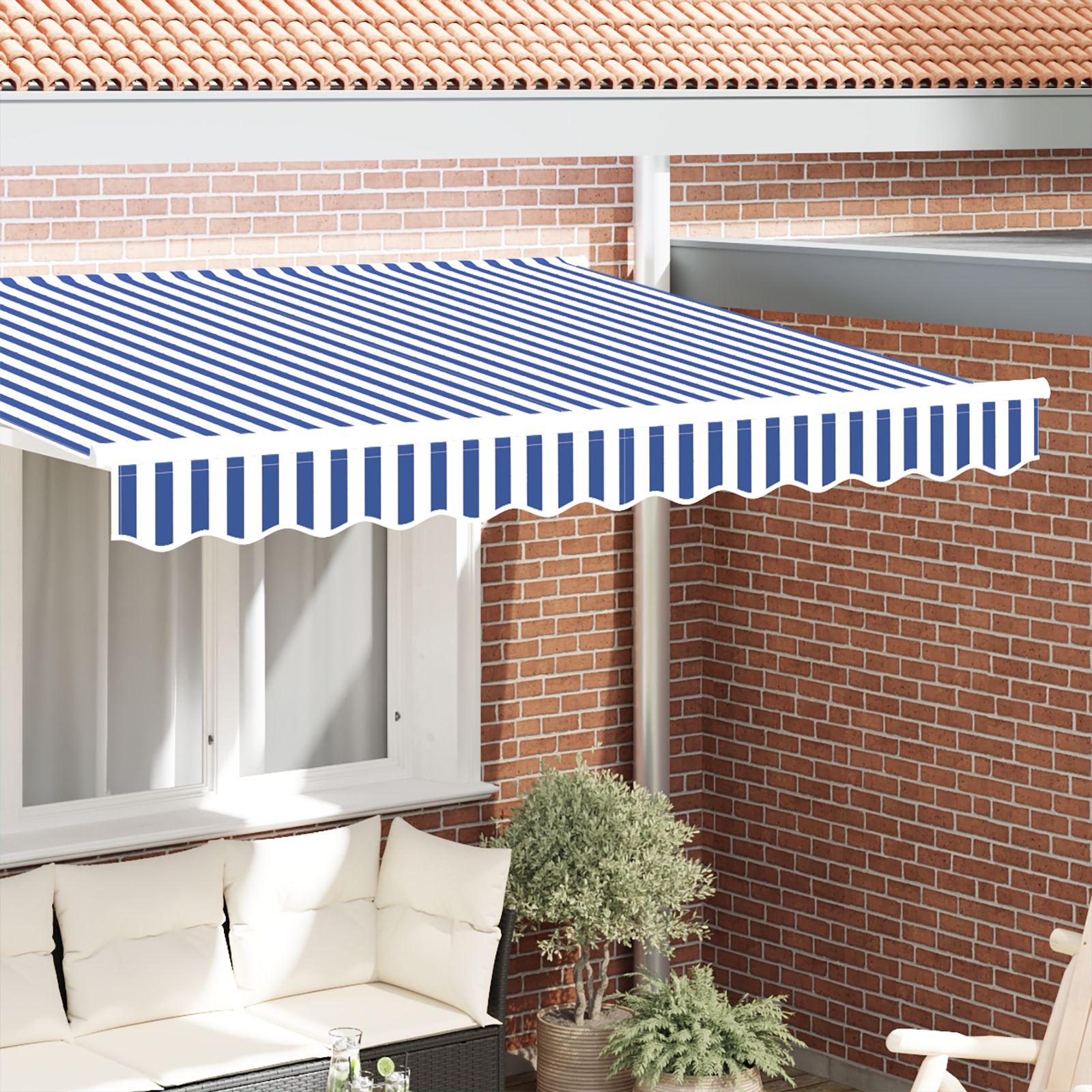Awning Valance for 2.5 m Frame Blue and White 2.3x0.2 m
