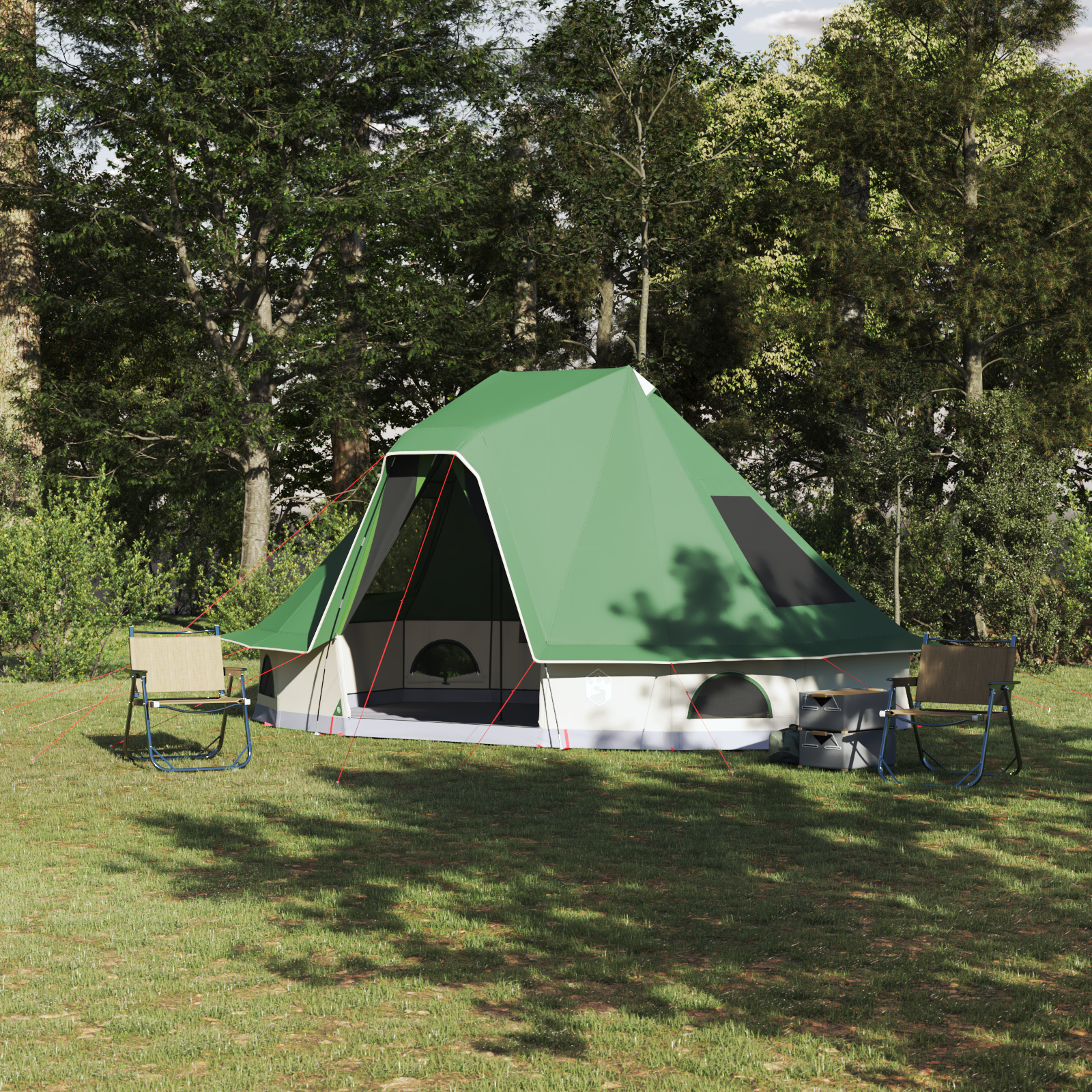 Family Tent Tipi Green 6-Person Waterproof