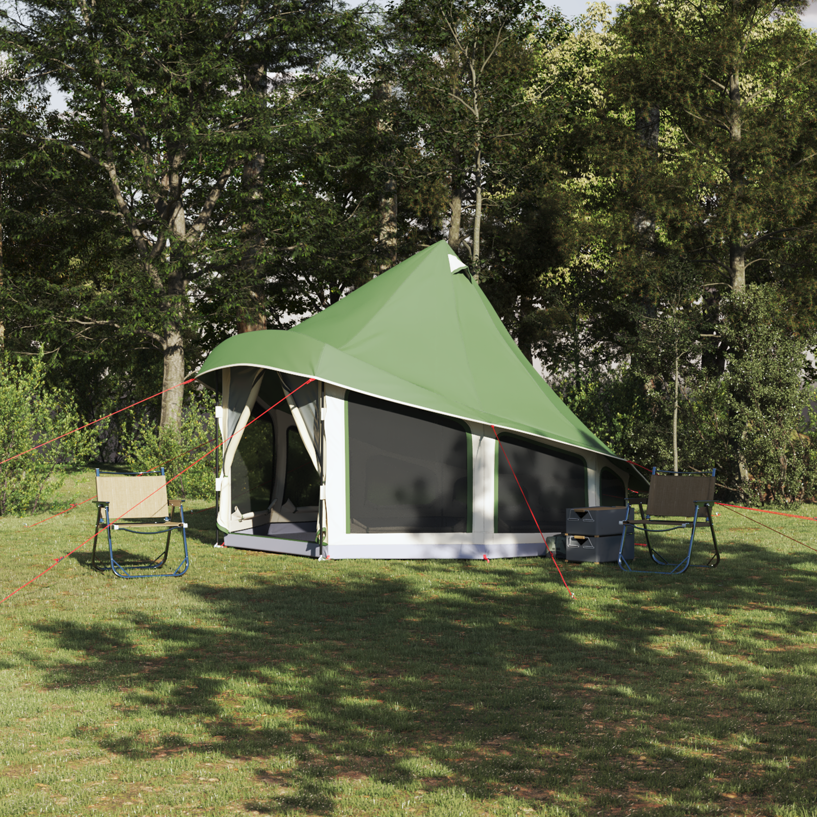 Family Tent Tipi Green 6-Person Waterproof