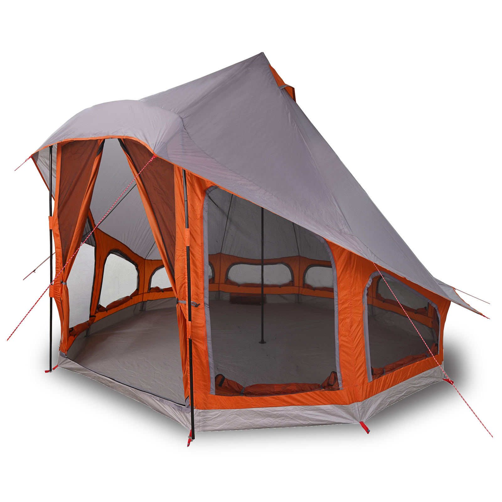 Family Tent Tipi Grey and Orange 6-Person Waterproof - Image 3