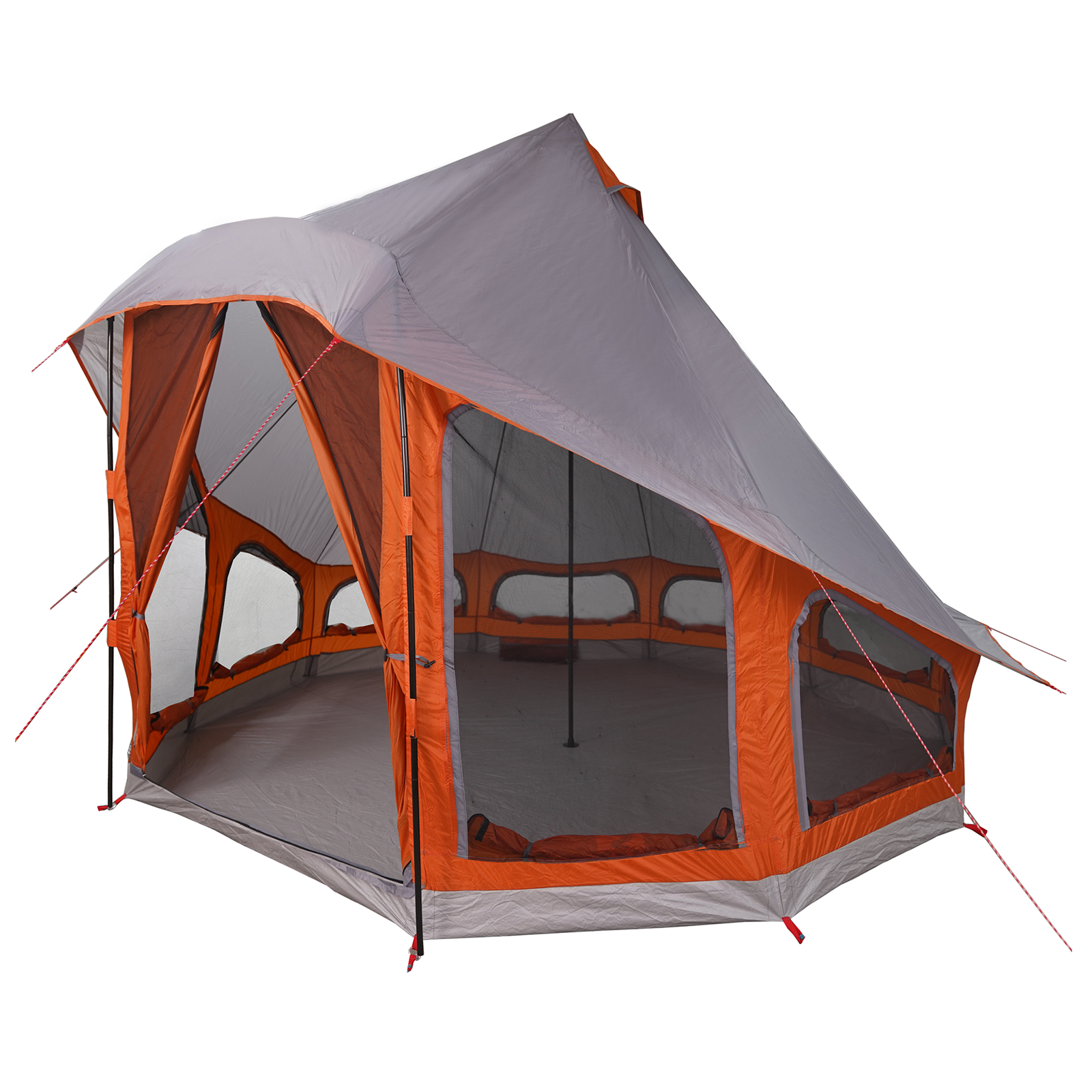 Family Tent Tipi Grey and Orange 6-Person Waterproof - Image 2