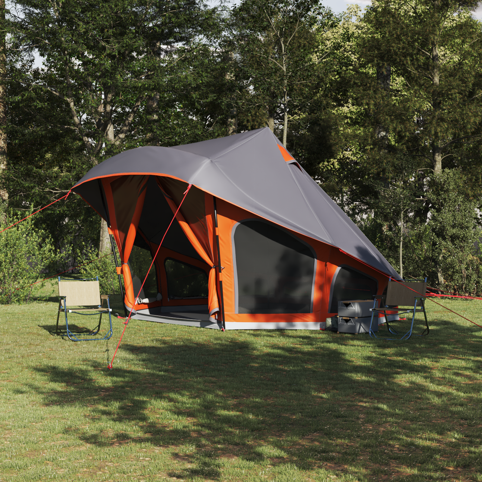 Family Tent Tipi in Grey and Orange for 10 People - Waterproof