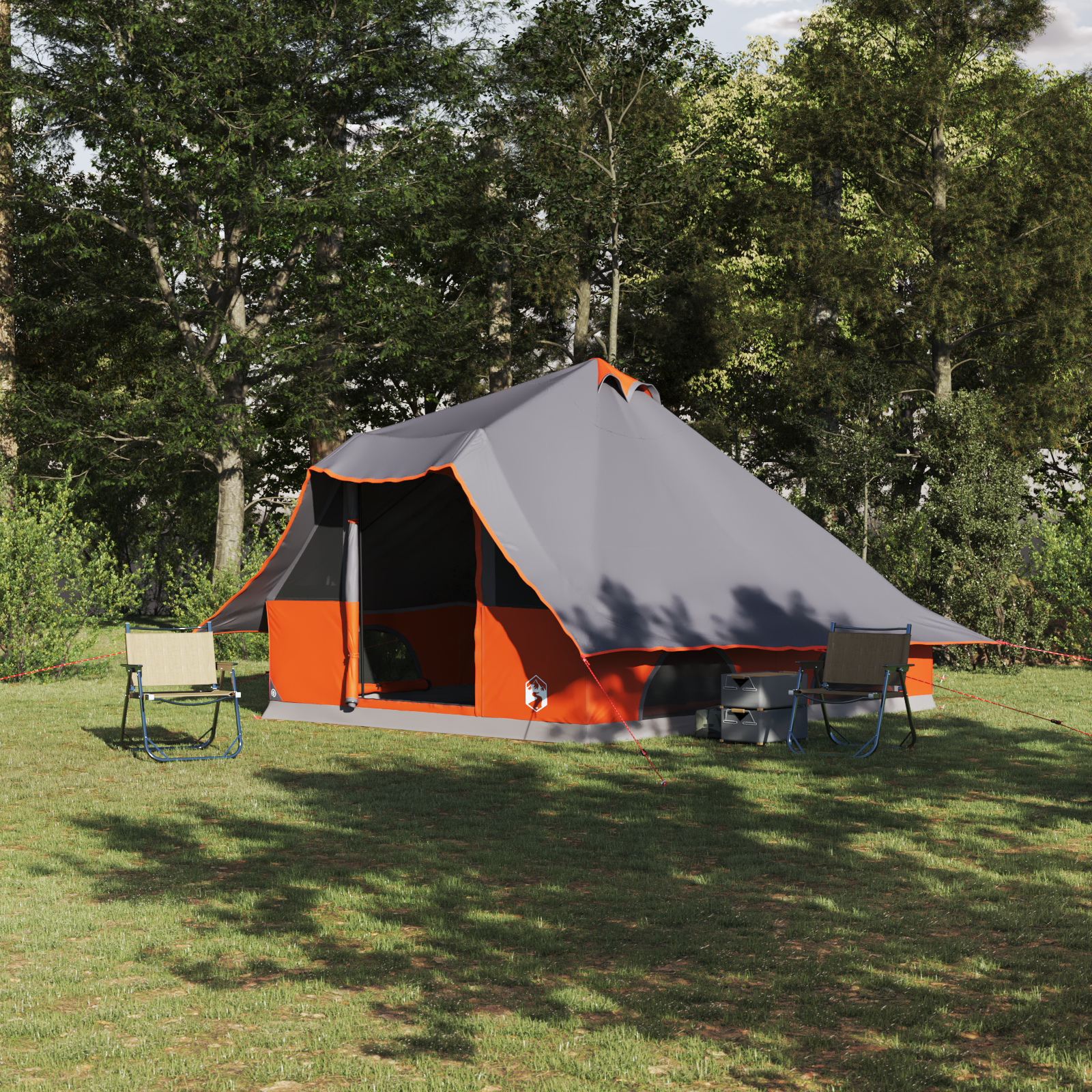 Family Tent Tipi Grey and Orange 8-Person Waterproof