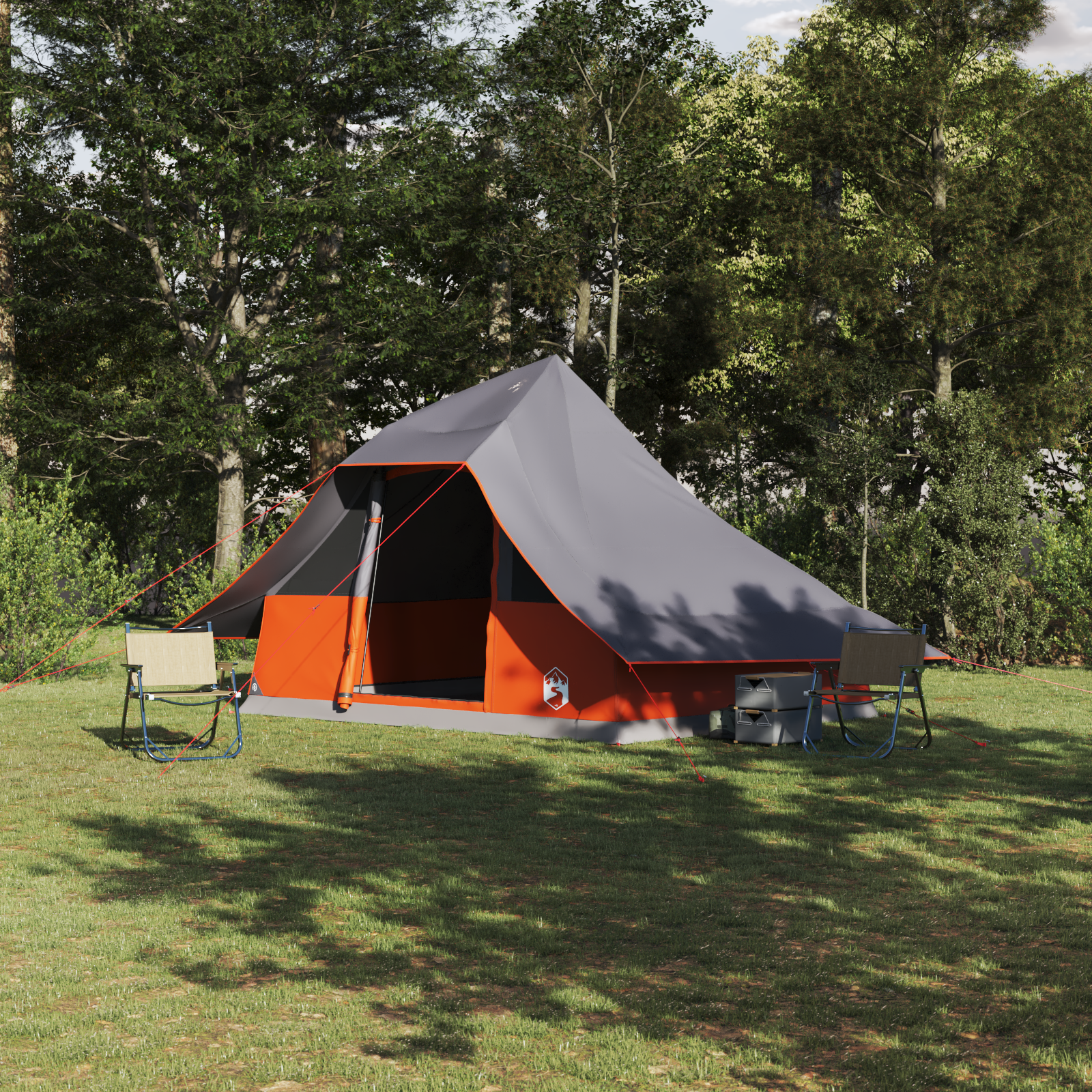 Family Tent Tipi Grey and Orange 10-Person Waterproof