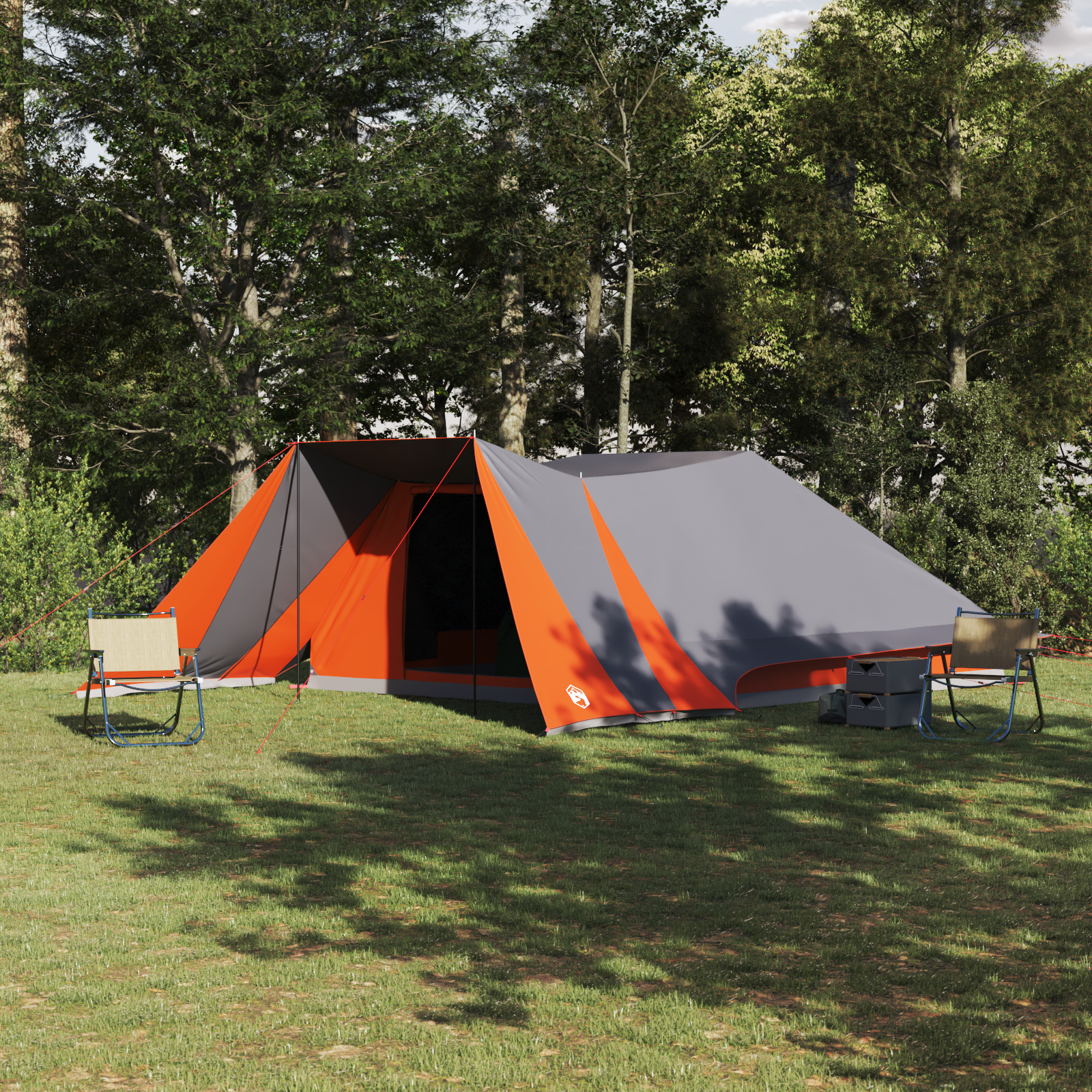 Family Tent with Extended Porch Grey & Orange 12-Person Waterproof