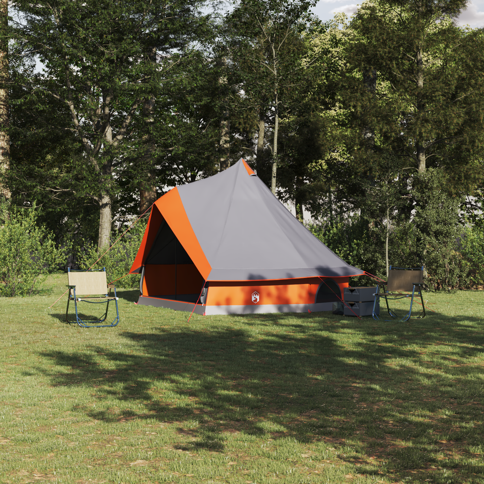 Family Tent Tipi Grey and Orange 8-Person Waterproof