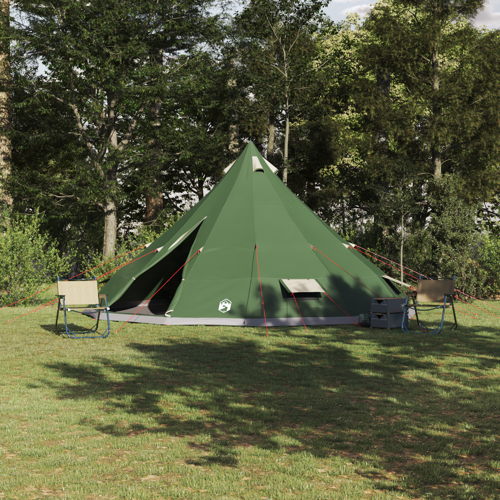 Family Tent Tipi Green 12-Person Waterproof