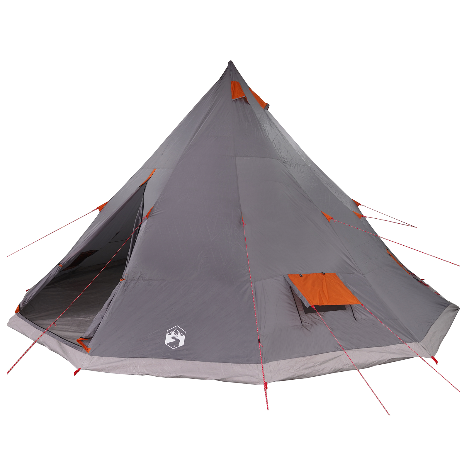 Family Tent Tipi Grey and Orange 12-Person Waterproof - Image 2