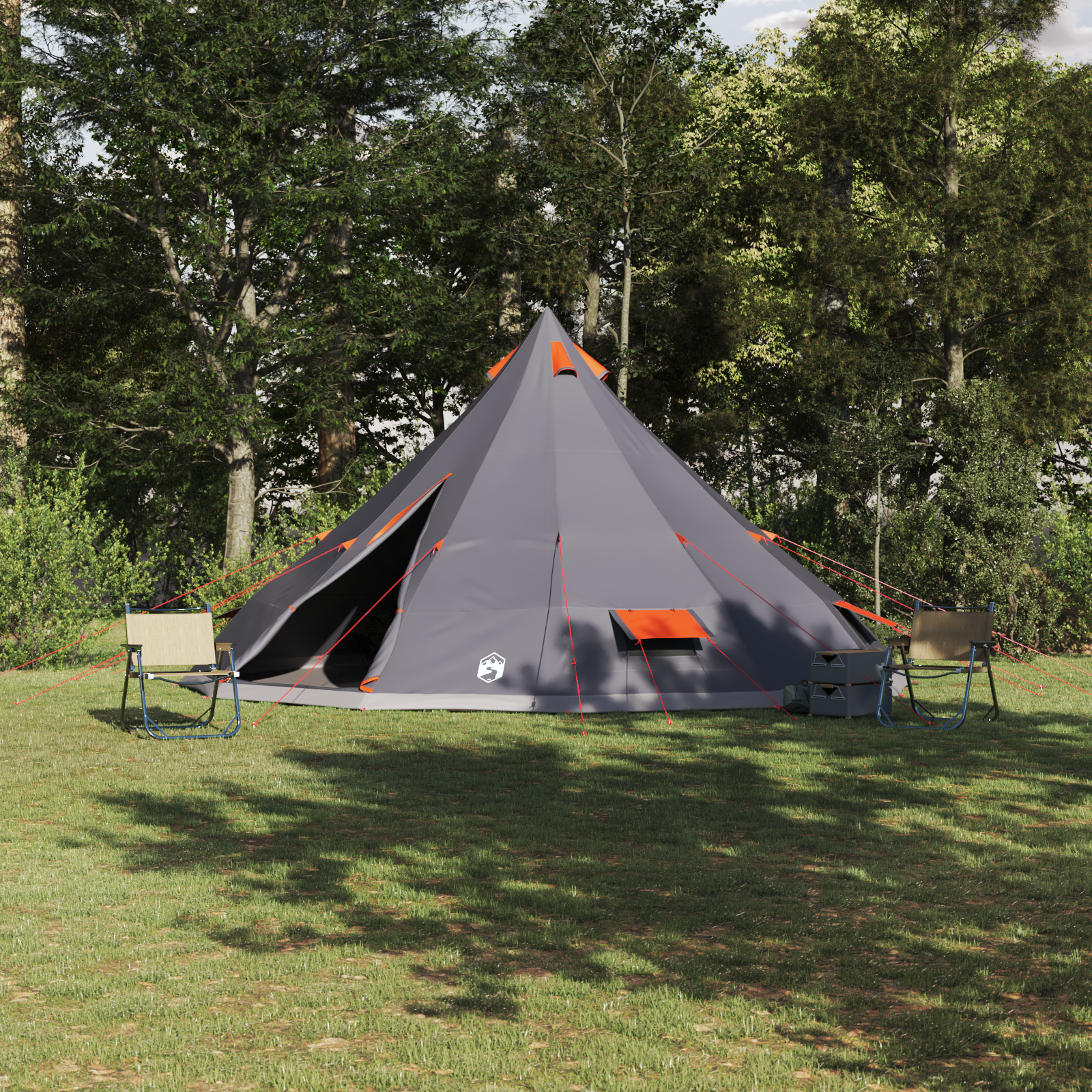 Family Tent Tipi Grey and Orange 12-Person Waterproof