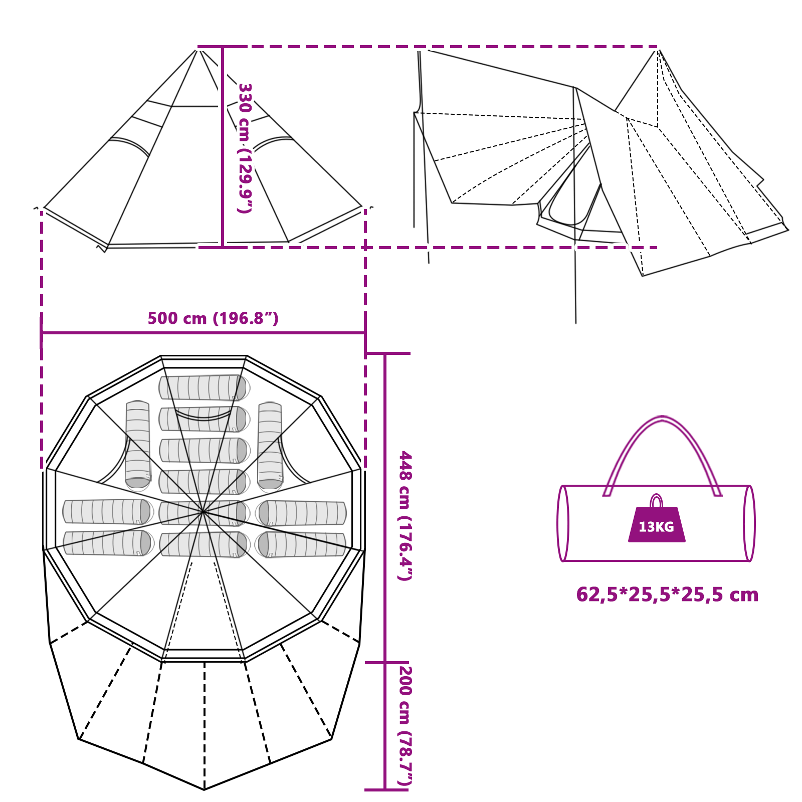 Family Tent Tipi Green 12-Person Waterproof - Image 11