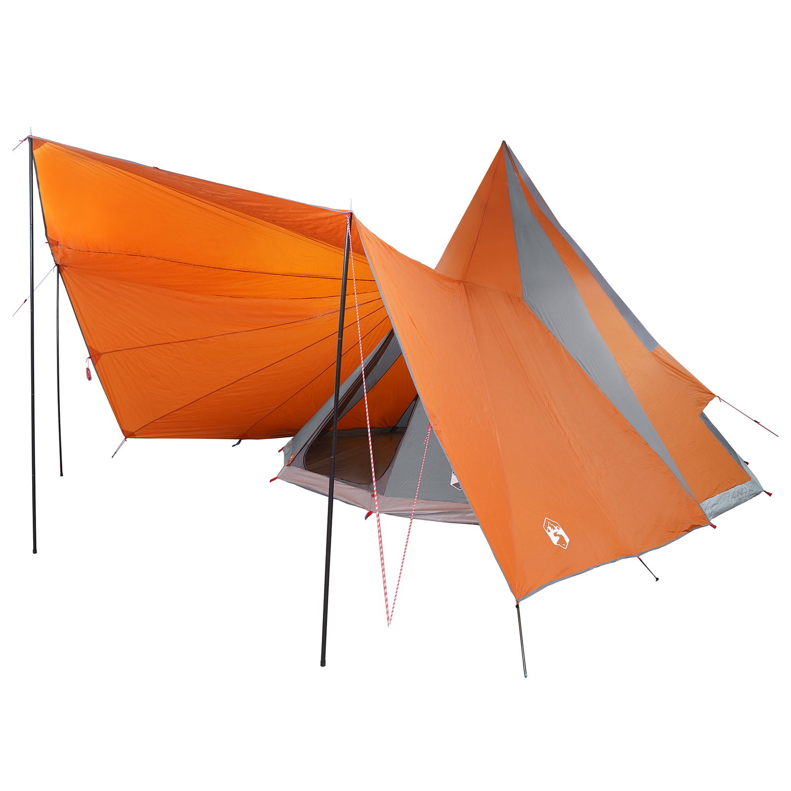 Family Tent Tipi Grey and Orange 12-Person Waterproof - Image 2