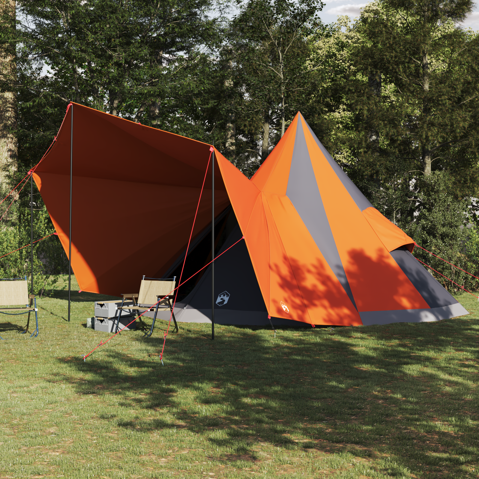 Family Tent Tipi Grey and Orange 12-Person Waterproof