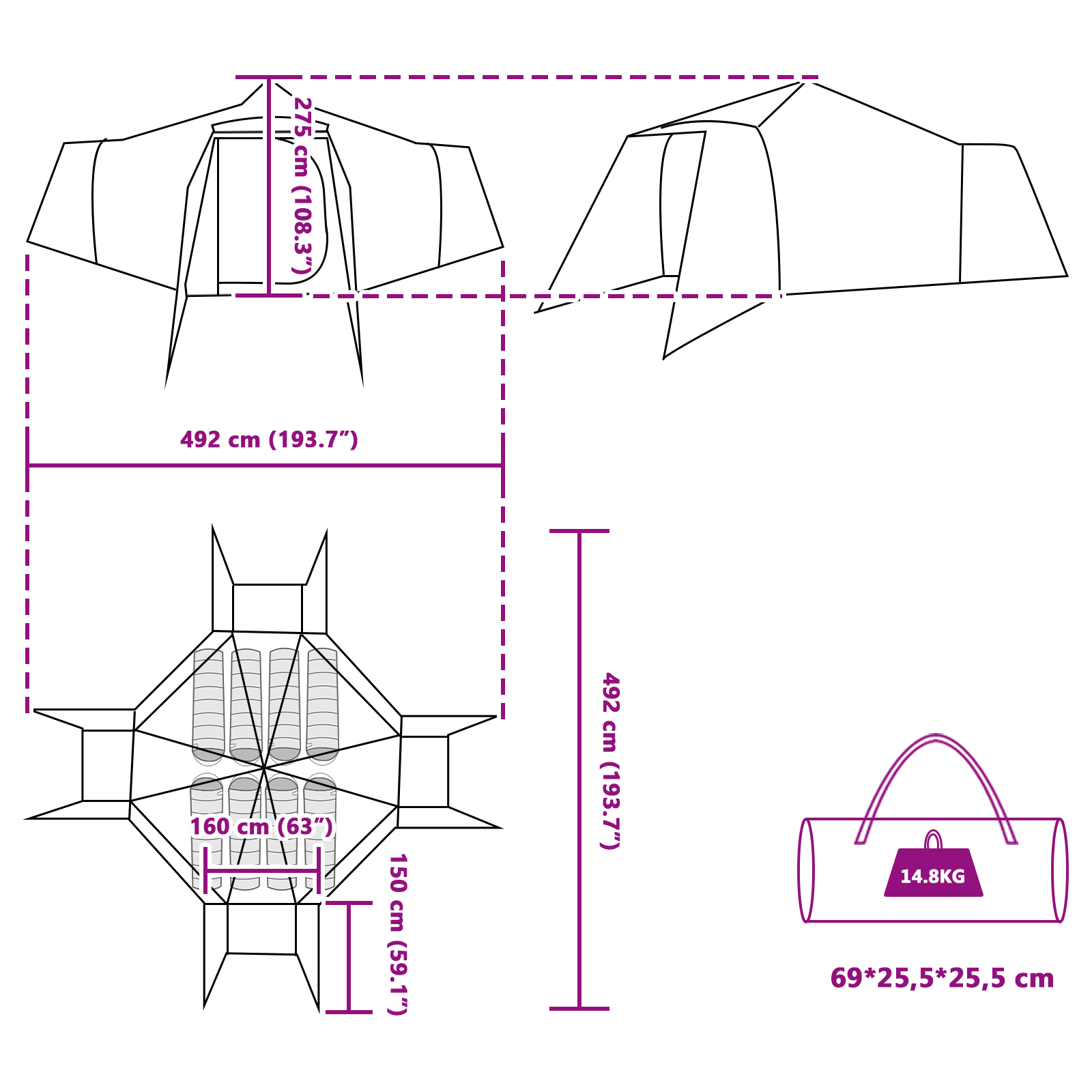 Family Tent Tipi Blue 8-Person Waterproof - Image 11