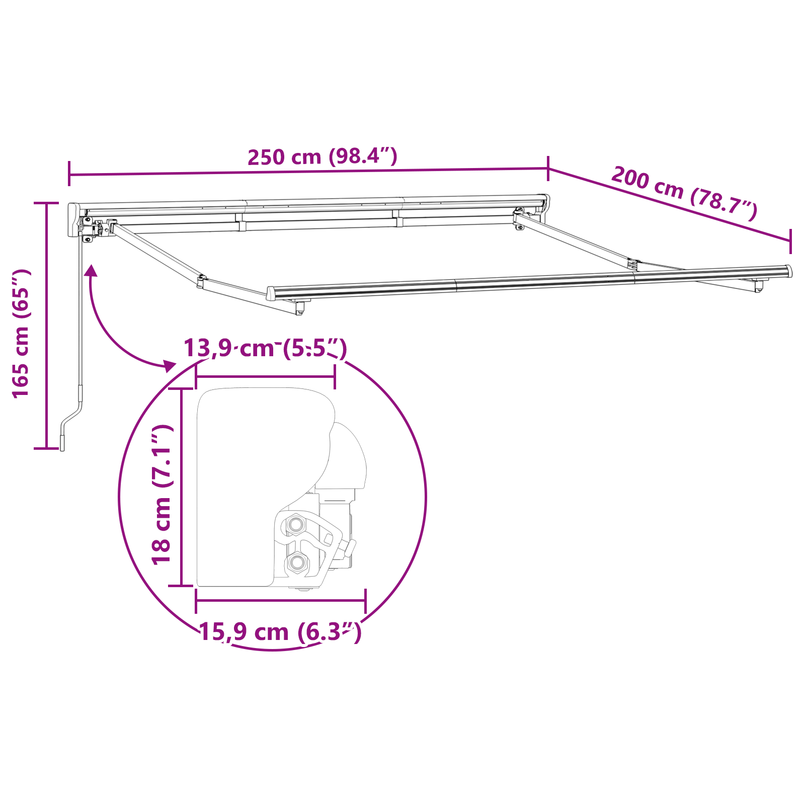 Semi-Cassette Awning Frame Retractable Manually-Operated Metal - Image 10