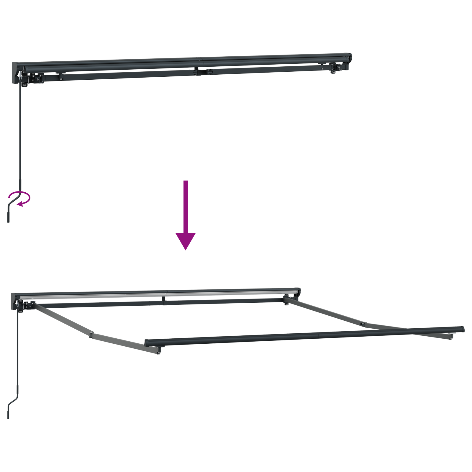 Semi-Cassette Awning Frame Retractable Manually-Operated Metal - Image 9