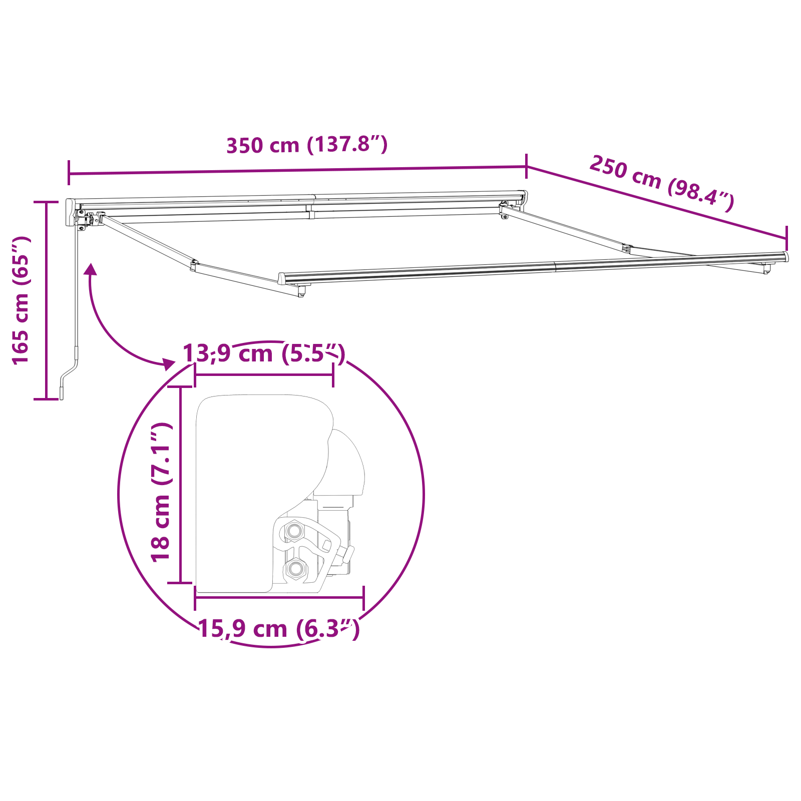 Semi-Cassette Awning Frame Retractable Manually-Operated Metal - Image 10