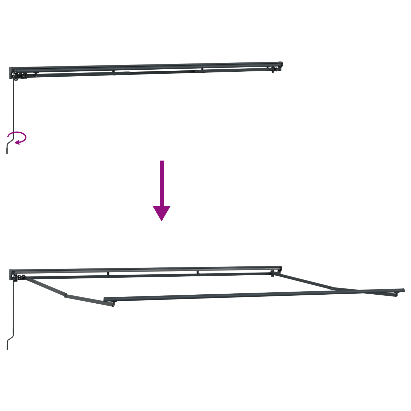 Semi-Cassette Awning Frame Retractable Manually-Operated Metal - Image 9