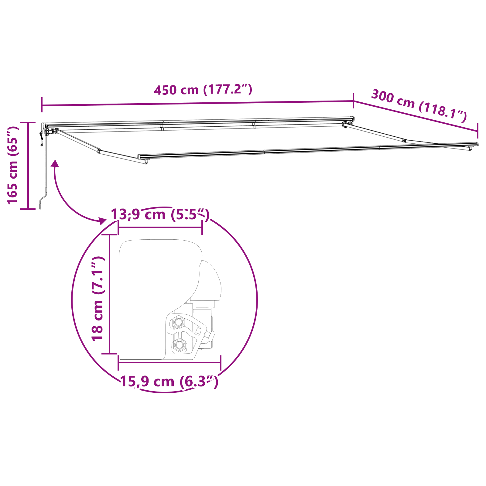 Electric Semi-Cassette Awning Frame Retractable Metal - Image 10