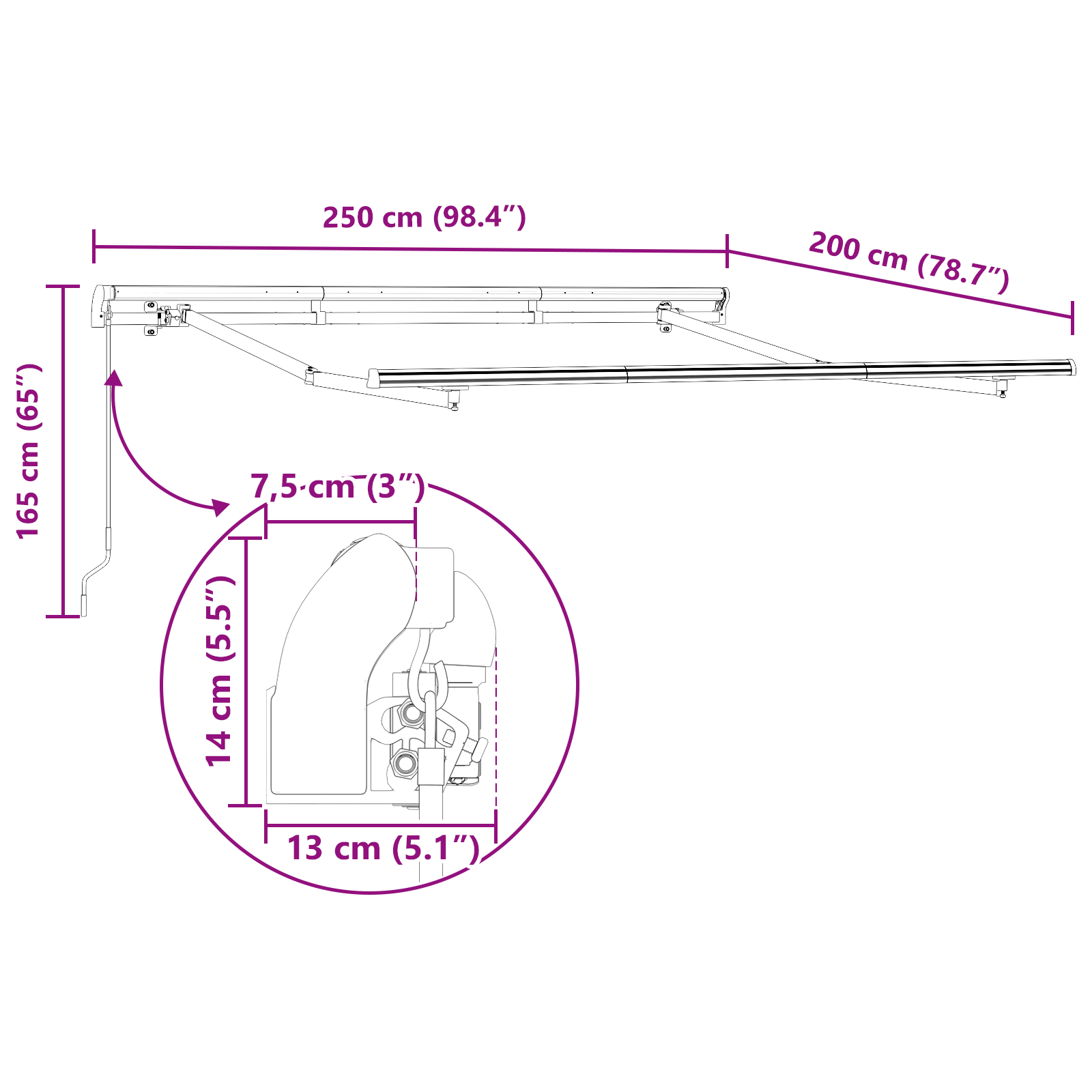 Retractable Manual Awning Frame 2.5x2 m Metal - Image 10