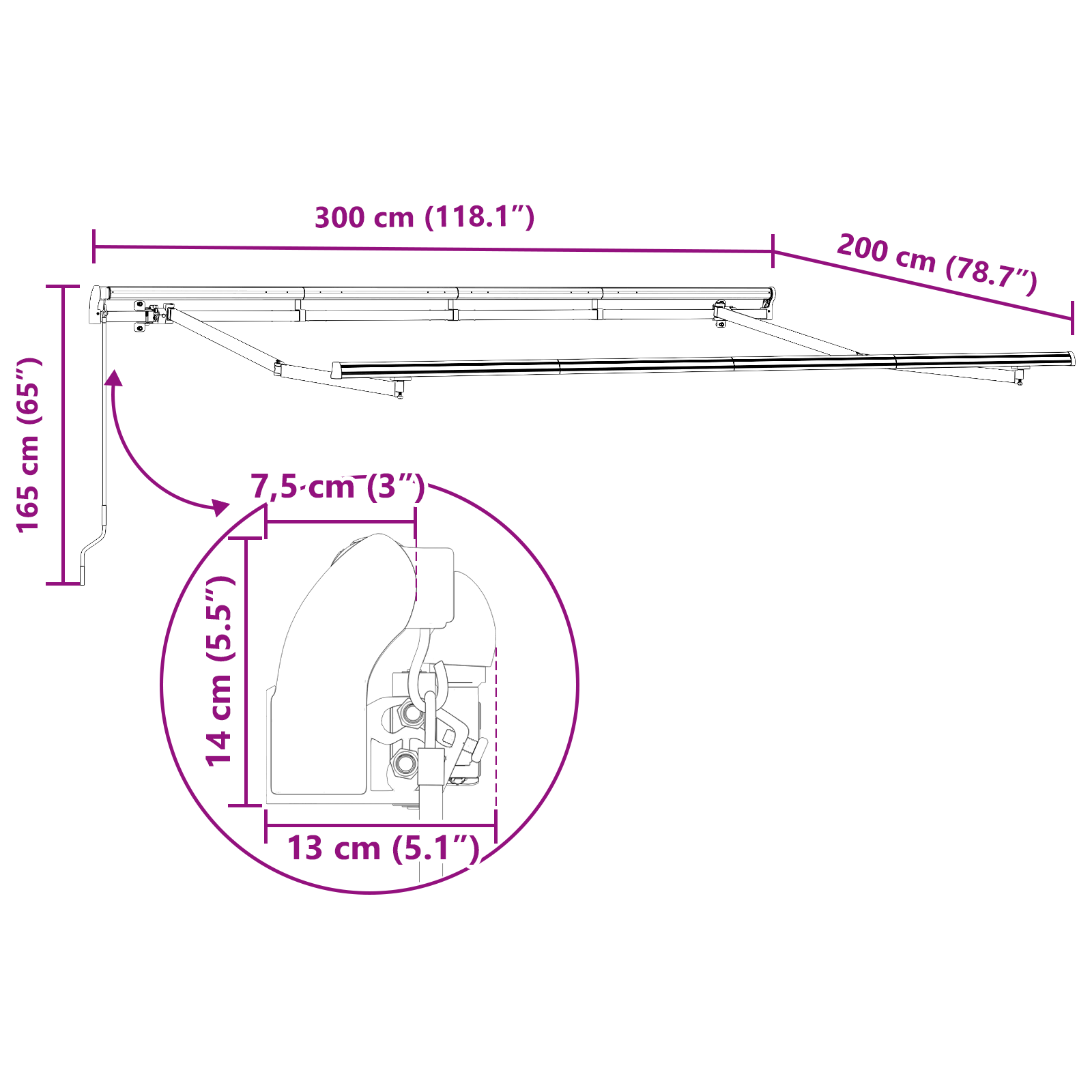 Awning Frame Retractable Manually-Operated 3x2 cm Metal - Image 10