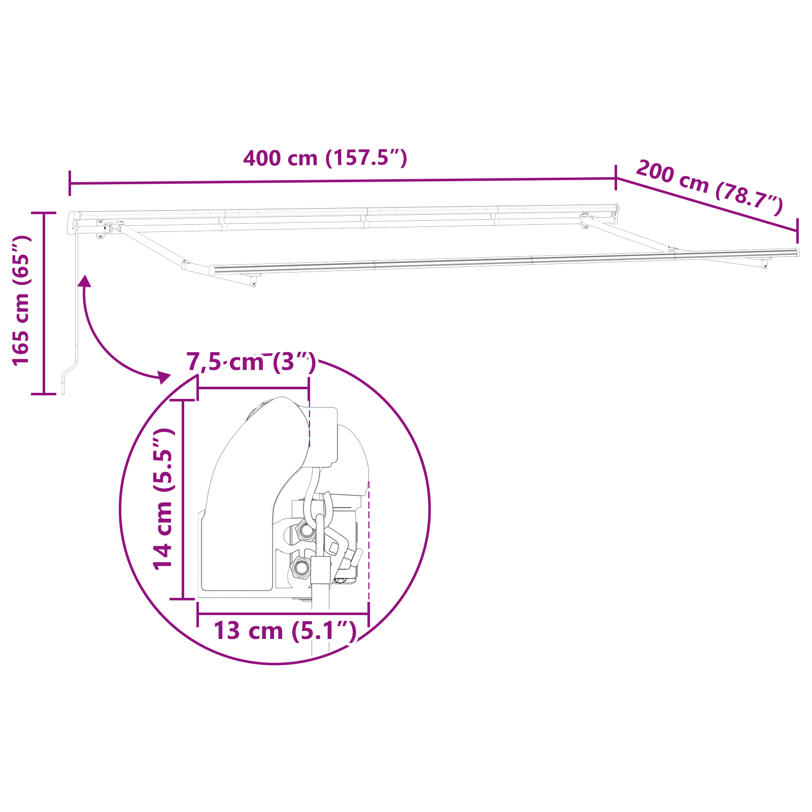 Awning Frame Retractable Manually-Operated 4x2 cm Metal - Image 10