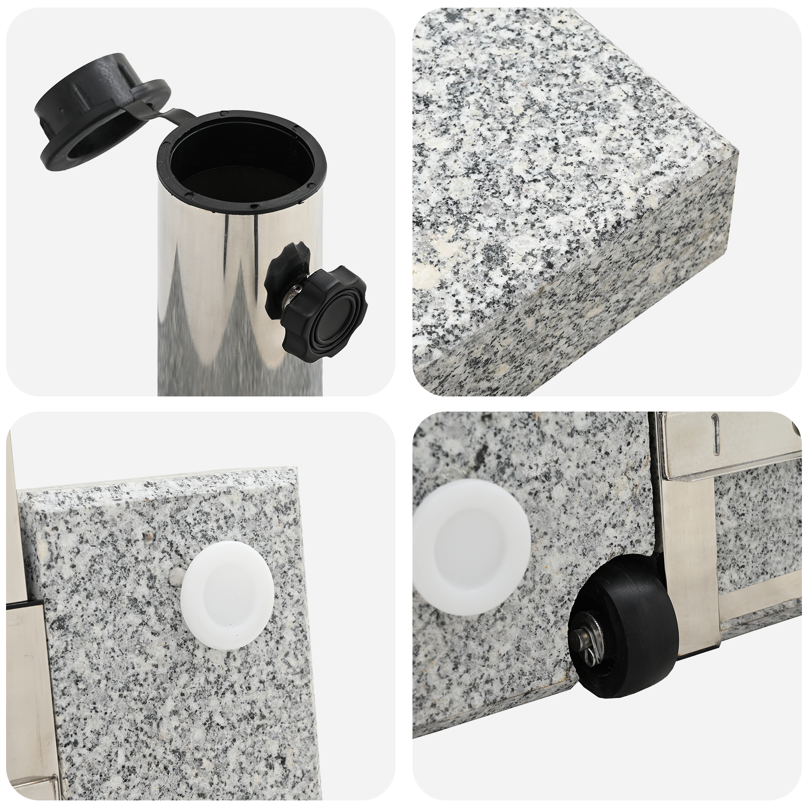 Wheeled Parasol Base with Handle Grey Granite 29 kg Square - Image 9