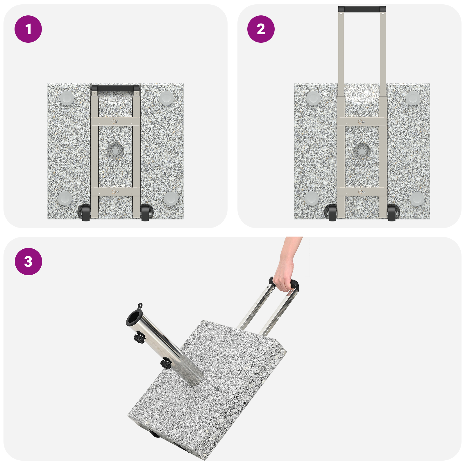 Wheeled Parasol Base with Handle Grey Granite 29 kg Square - Image 10